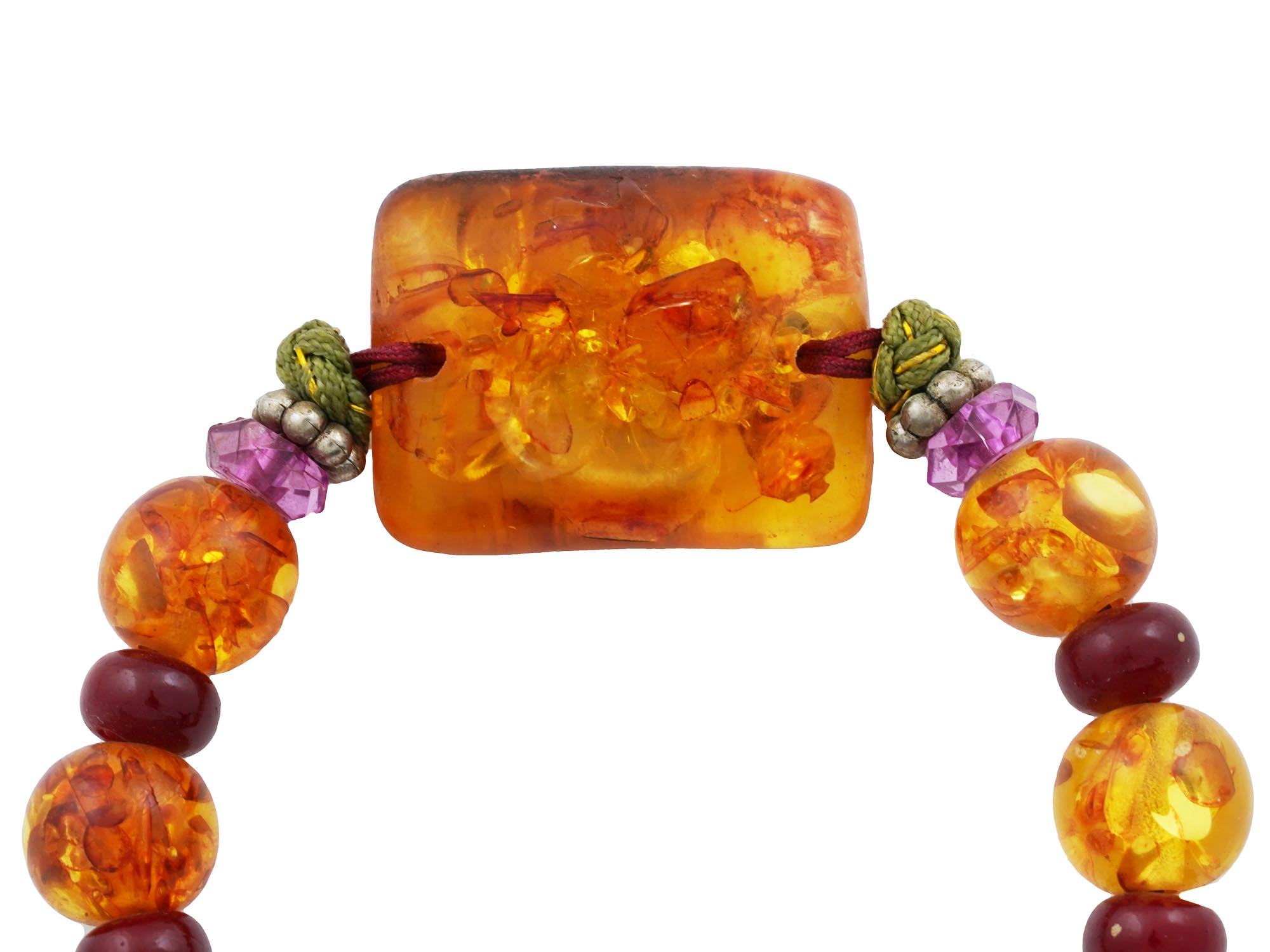 CLASSIC ASIAN MANNER BEADED CARVED AMBER BRACELET PIC-3