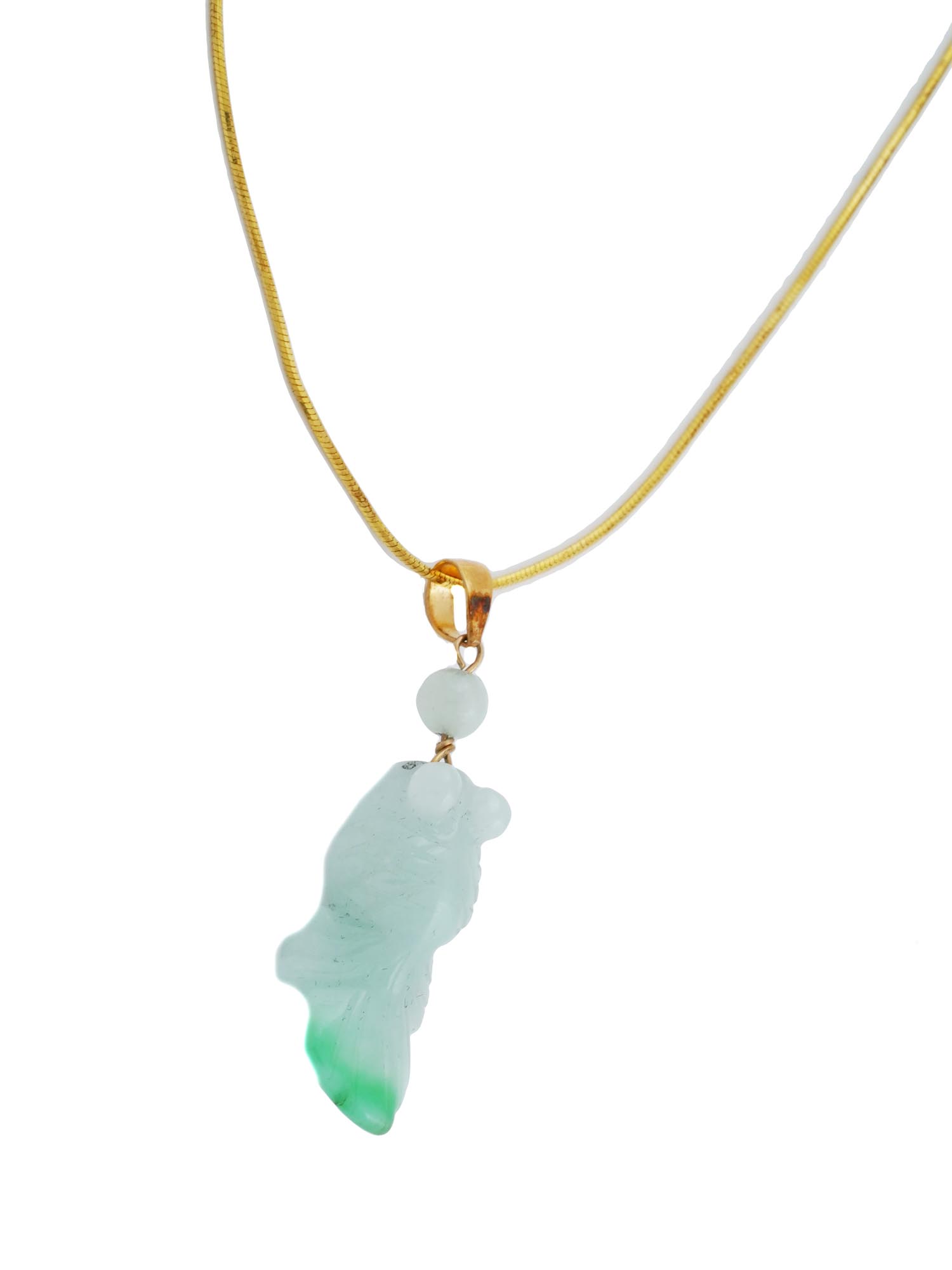 14K JADE PENDANT W GOLD PLATED SILVER NECKLACE PIC-2