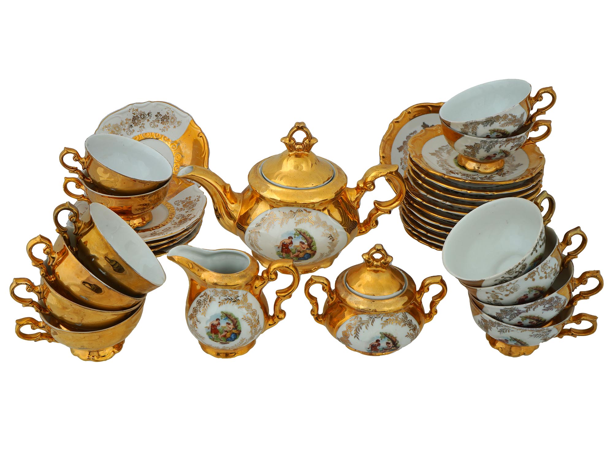 GERMAN BAVARIAN GILT PORCELAIN TEA SET FOR 12 PERSONS PIC-1