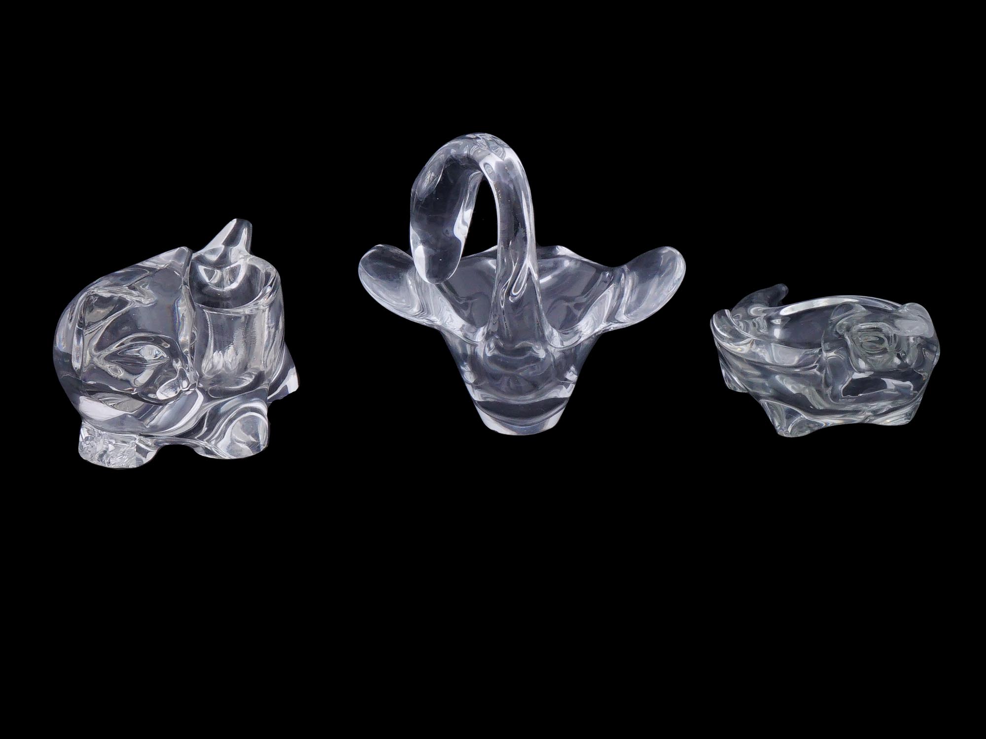 GROUP OF ANIMAL CUT GLASS SCULPTURAL CANDY DISH PIC-0