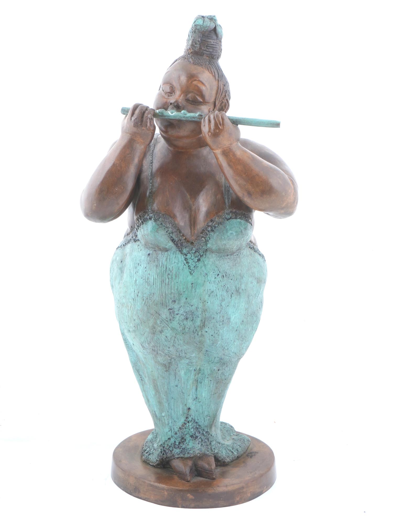 MEXICAN BRUNO LUNA BRONZE SCULPTURE LA FLAUTISTA PIC-1