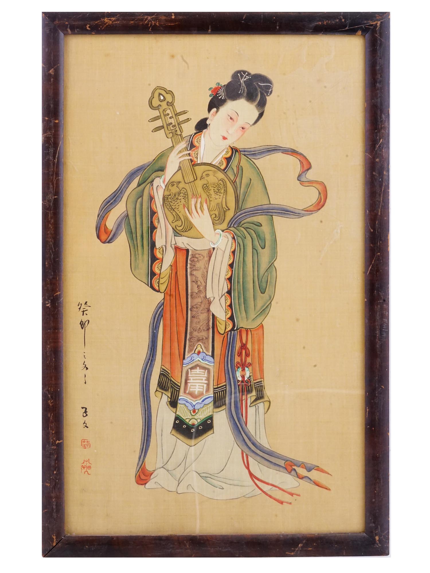 ANTIQUE JAPANESE WATERCOLOR PAINTING ON SILK SIGNED PIC-0