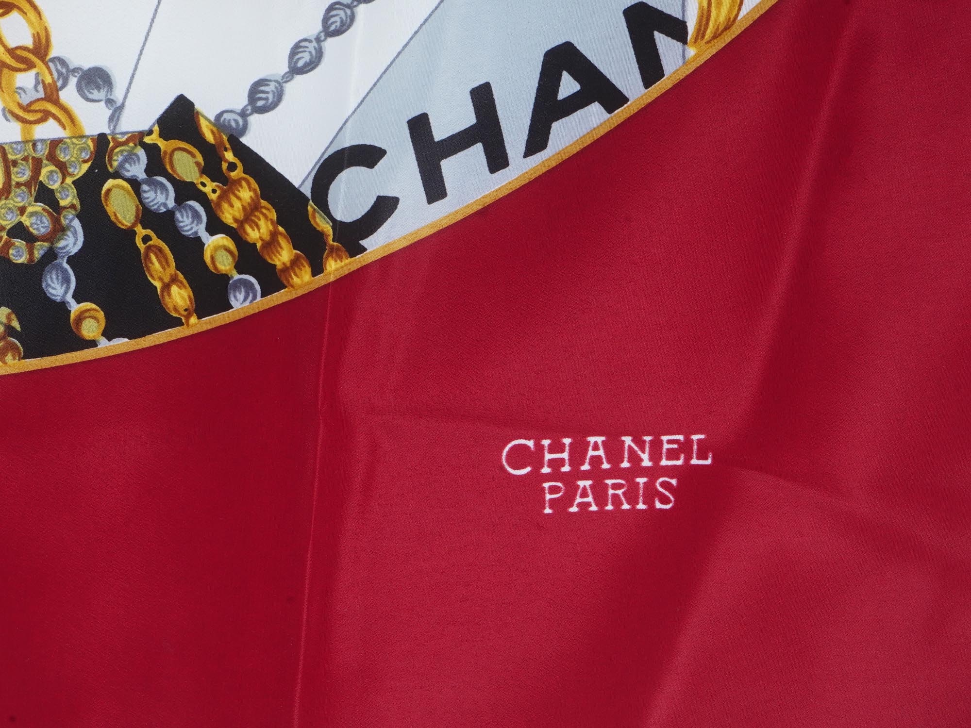 FRENCH CHANEL SQUARE PURE SILK BURGUNDY RED SCARF PIC-4