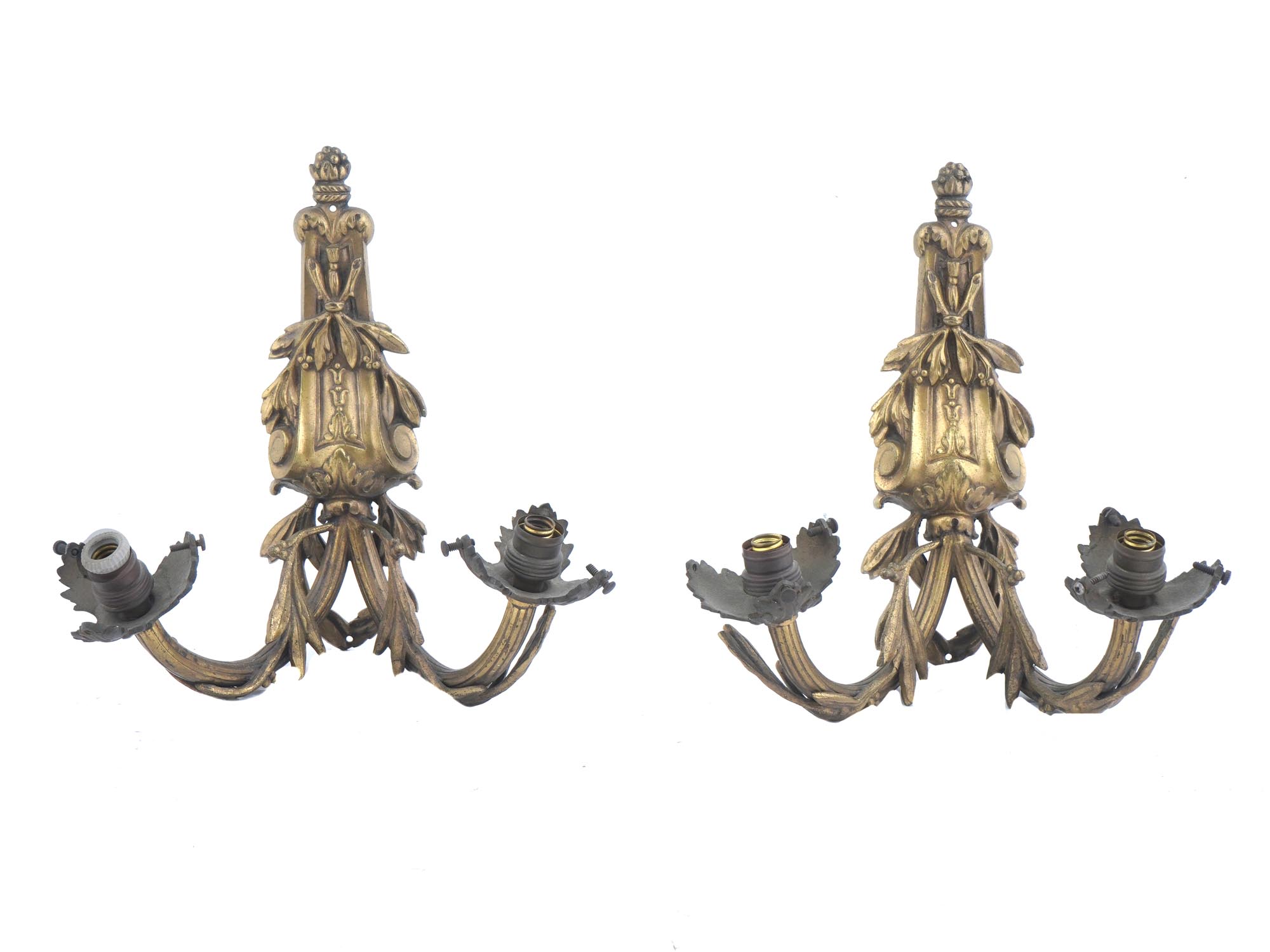 EARLY 20TH C GILT BRASS ELECTRICAL WALL SCONCES PIC-0