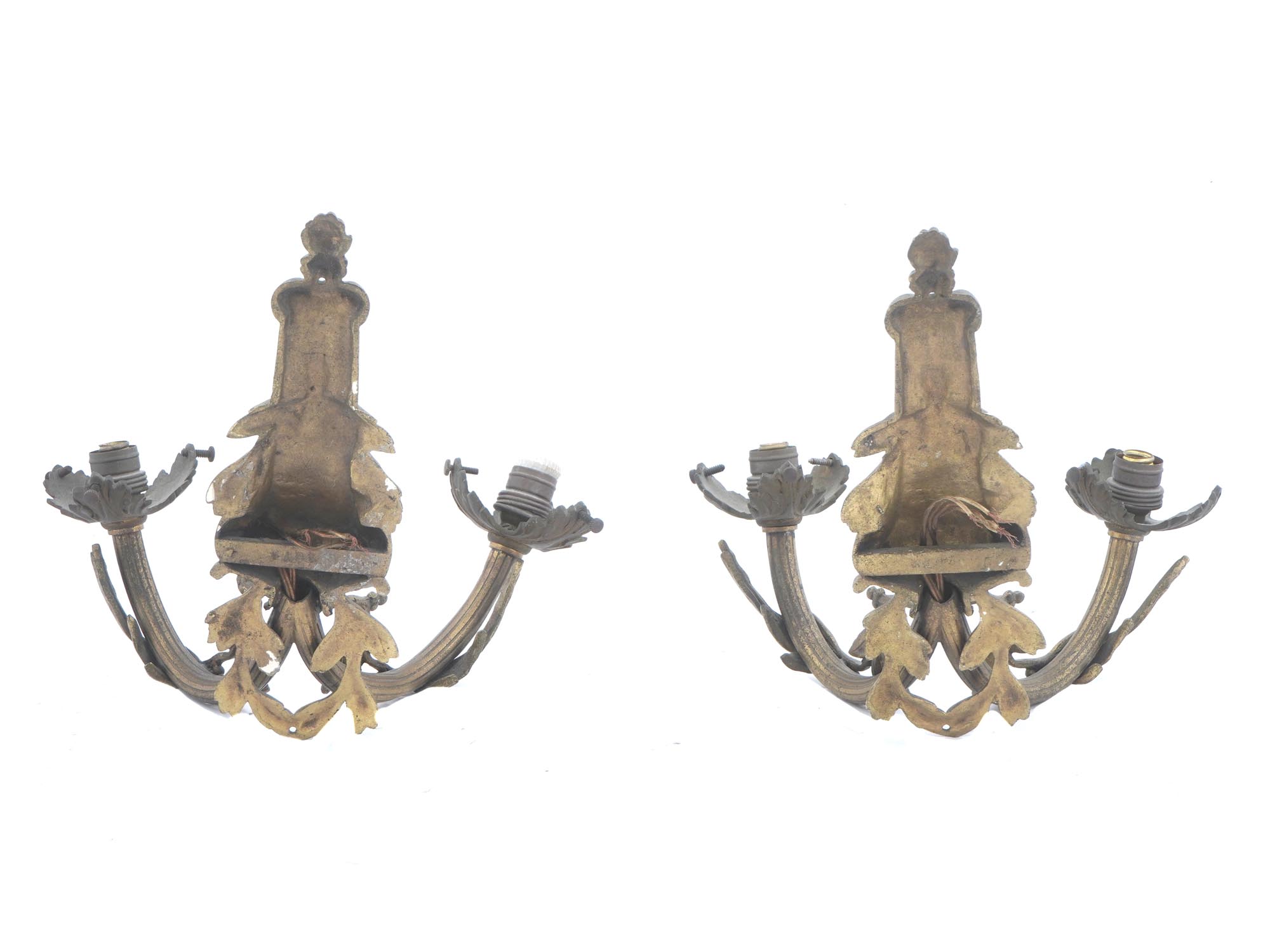 EARLY 20TH C GILT BRASS ELECTRICAL WALL SCONCES PIC-2
