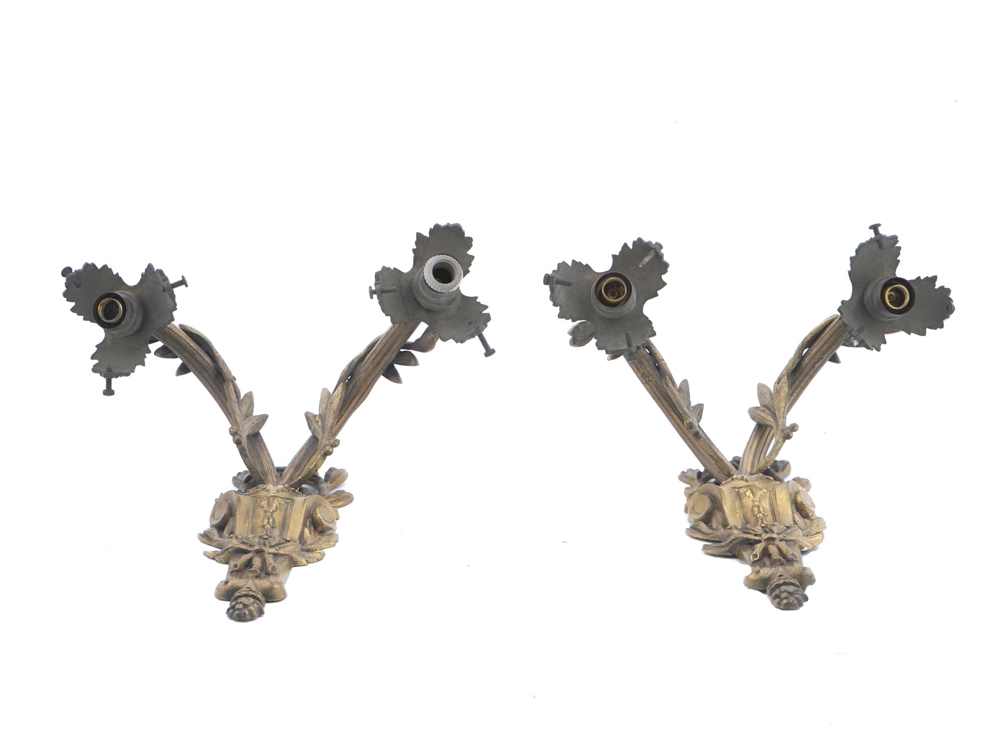 EARLY 20TH C GILT BRASS ELECTRICAL WALL SCONCES PIC-3