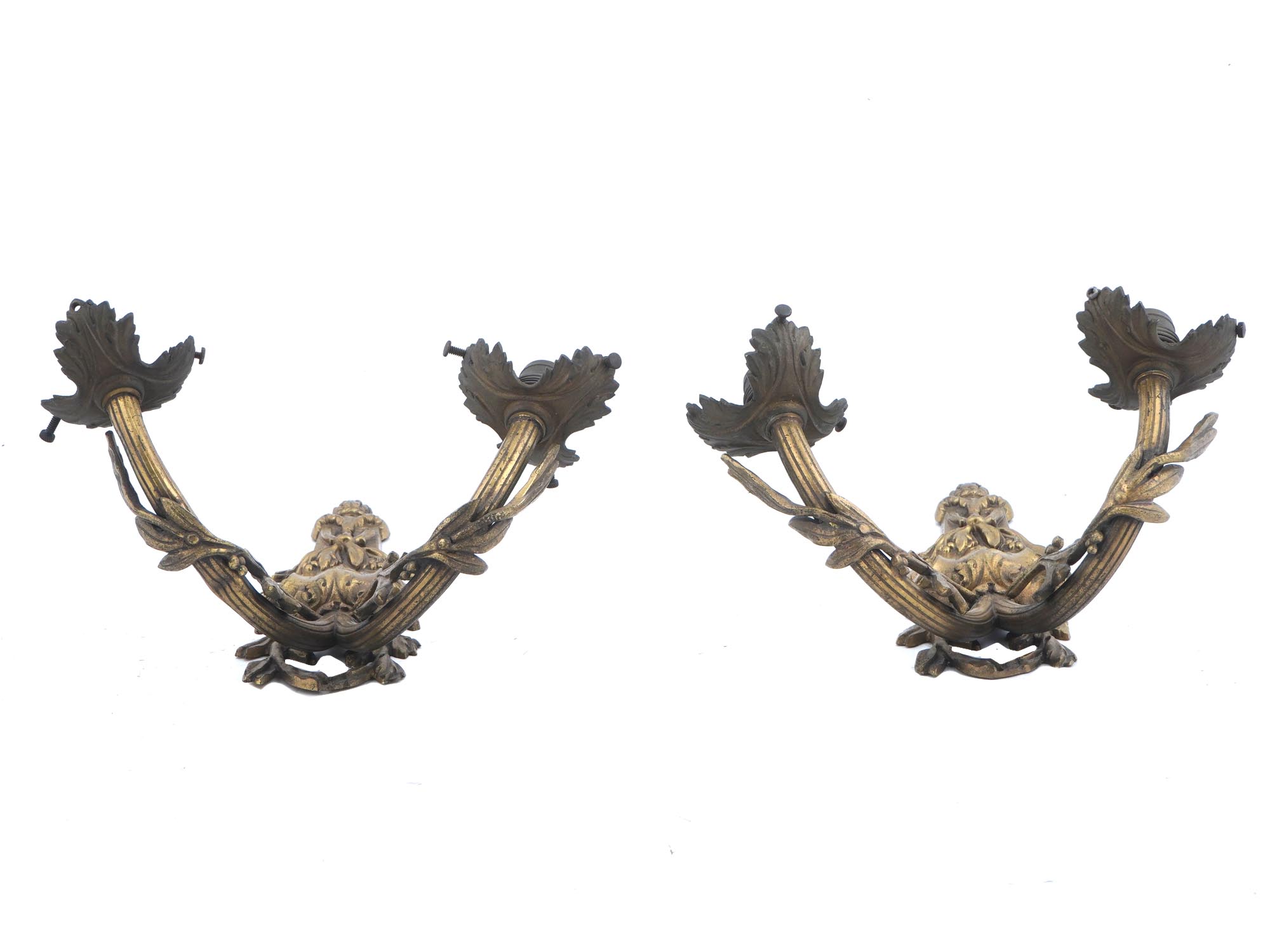 EARLY 20TH C GILT BRASS ELECTRICAL WALL SCONCES PIC-4