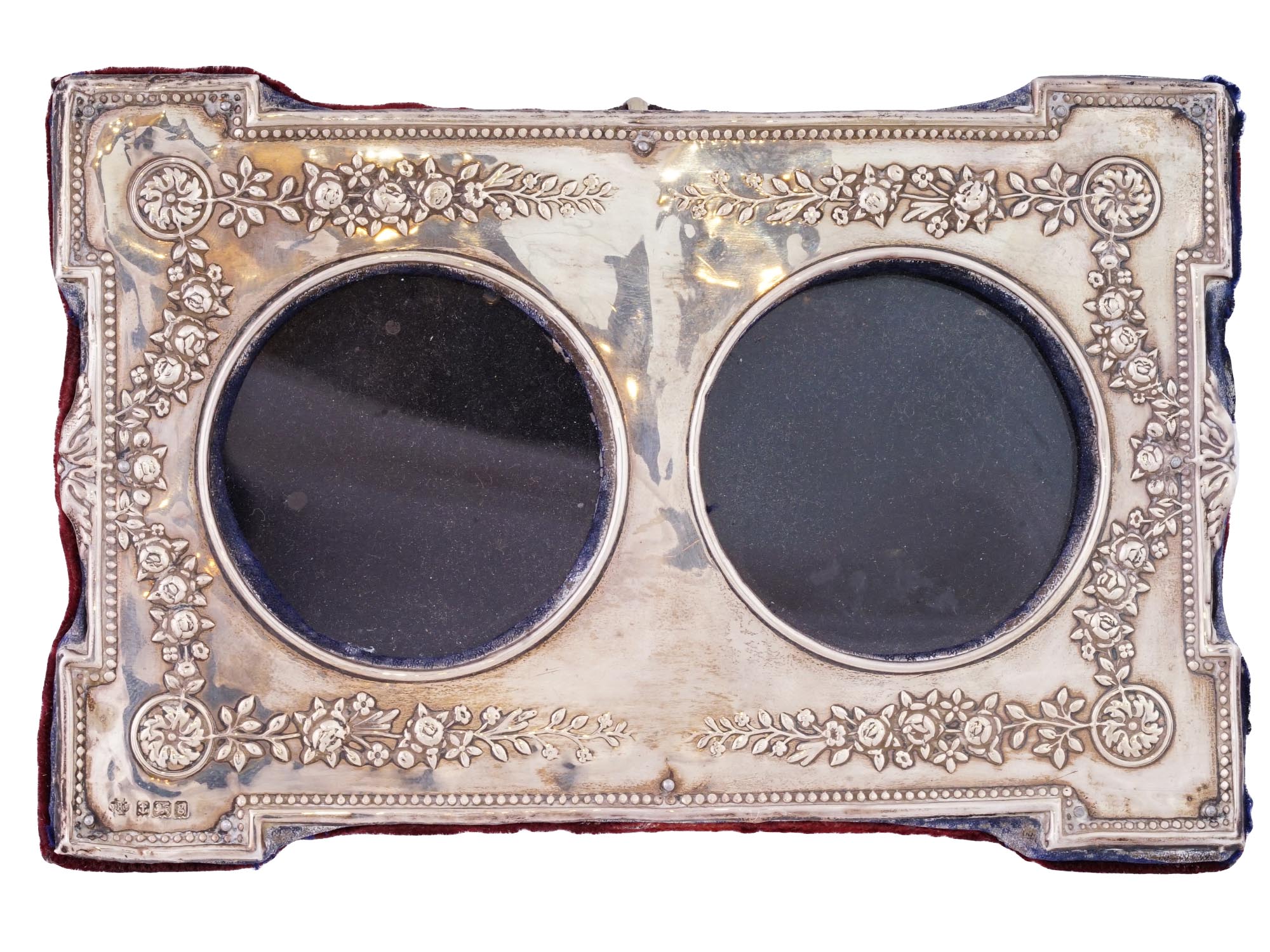 ANTIQUE ENGLISH SHEFFIELD SILVER DOUBLE PHOTO FRAME PIC-1