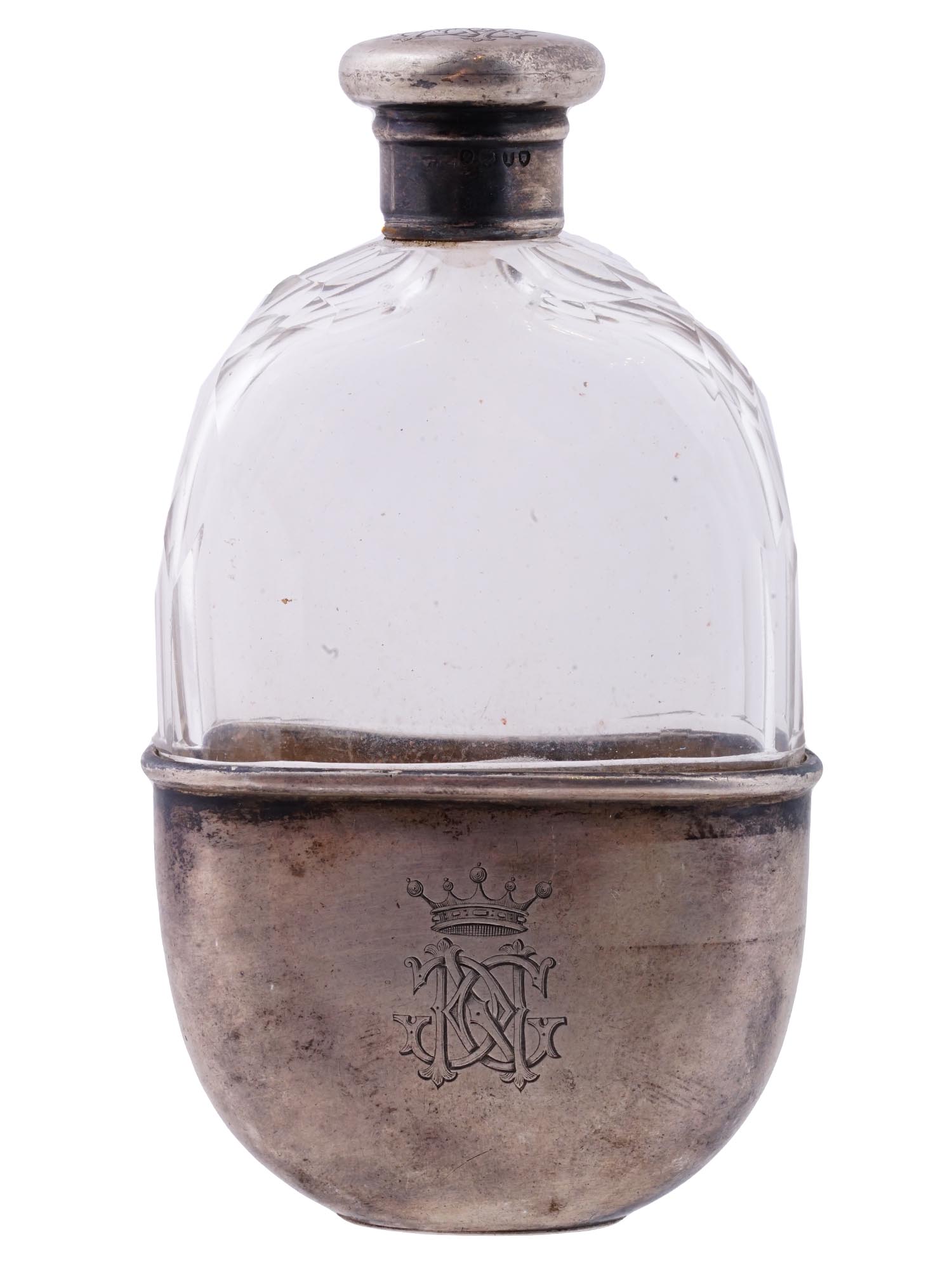 ANTIQUE ENGLISH STERLING SILVER AND GLASS FLASK PIC-3