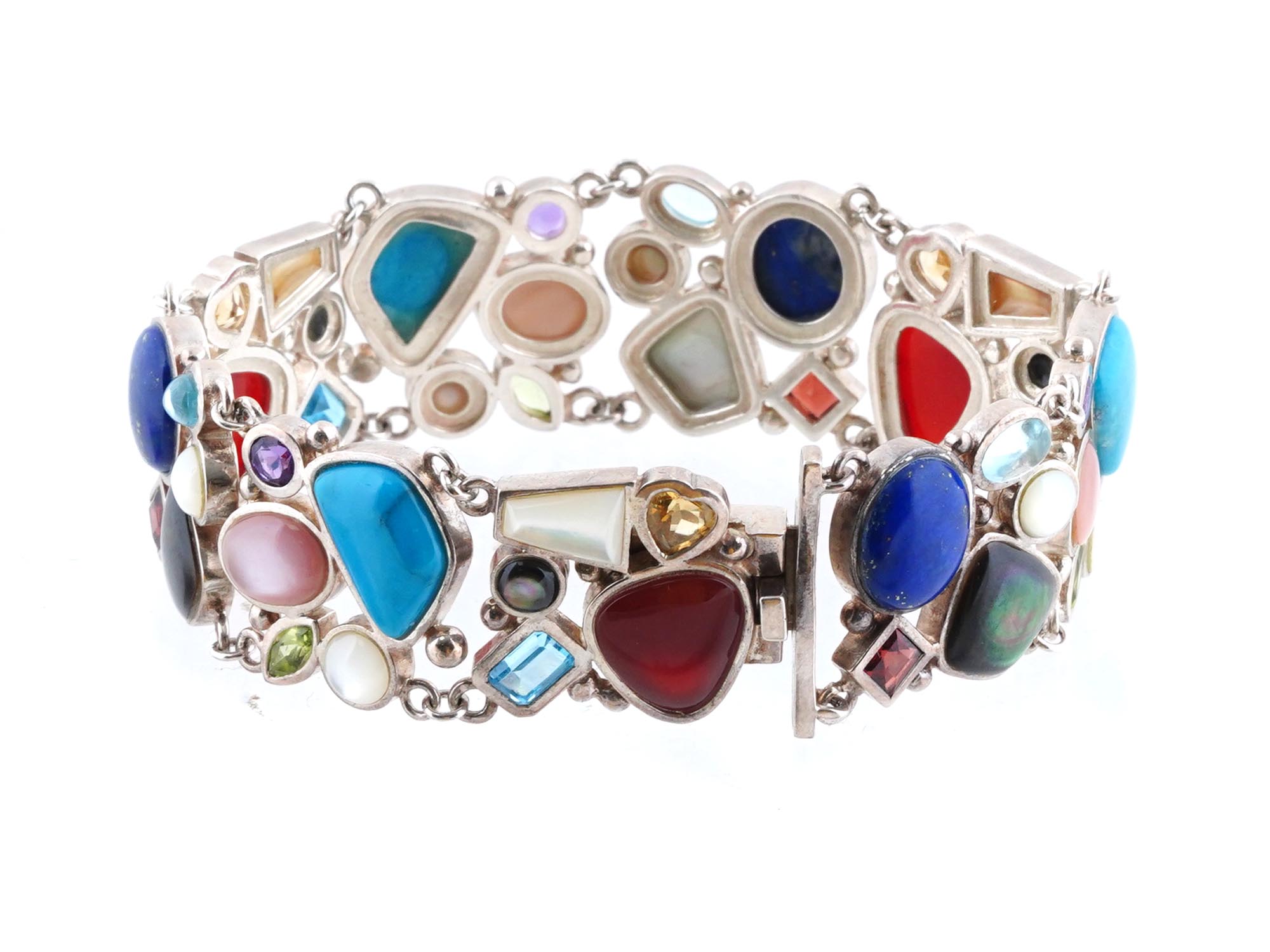 THAI LT STERLING SILVER  MULTI GEMSTONE BRACELET PIC-3