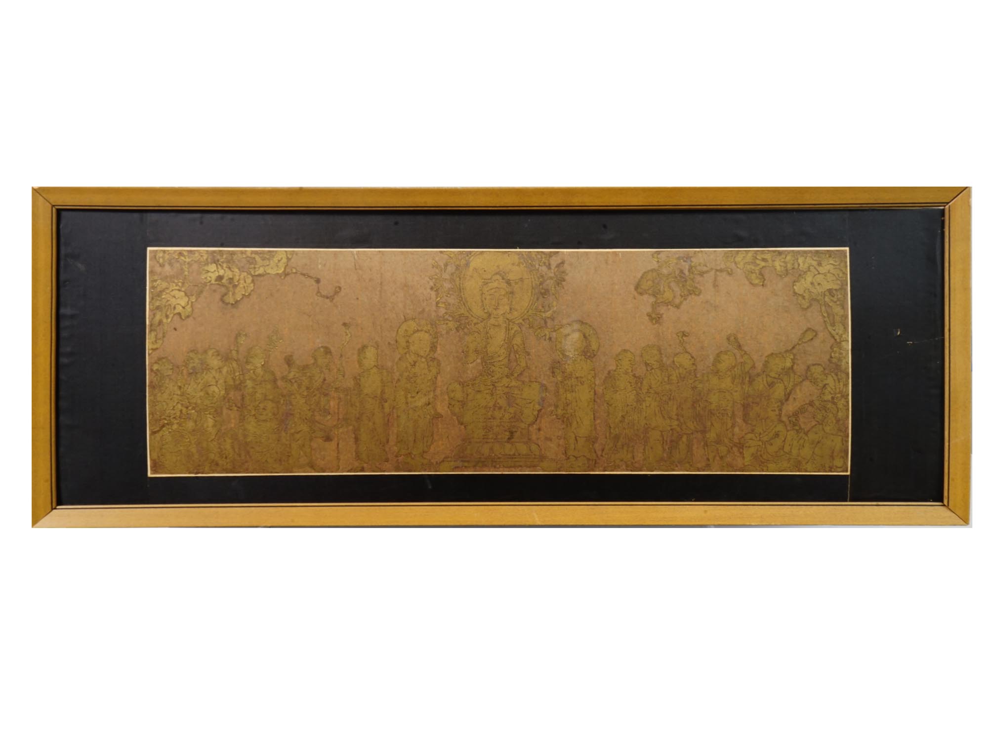 ASIAN BUDDHIST GILDED MIXED MEDIA ARTWORK WALL PLAQUE PIC-0