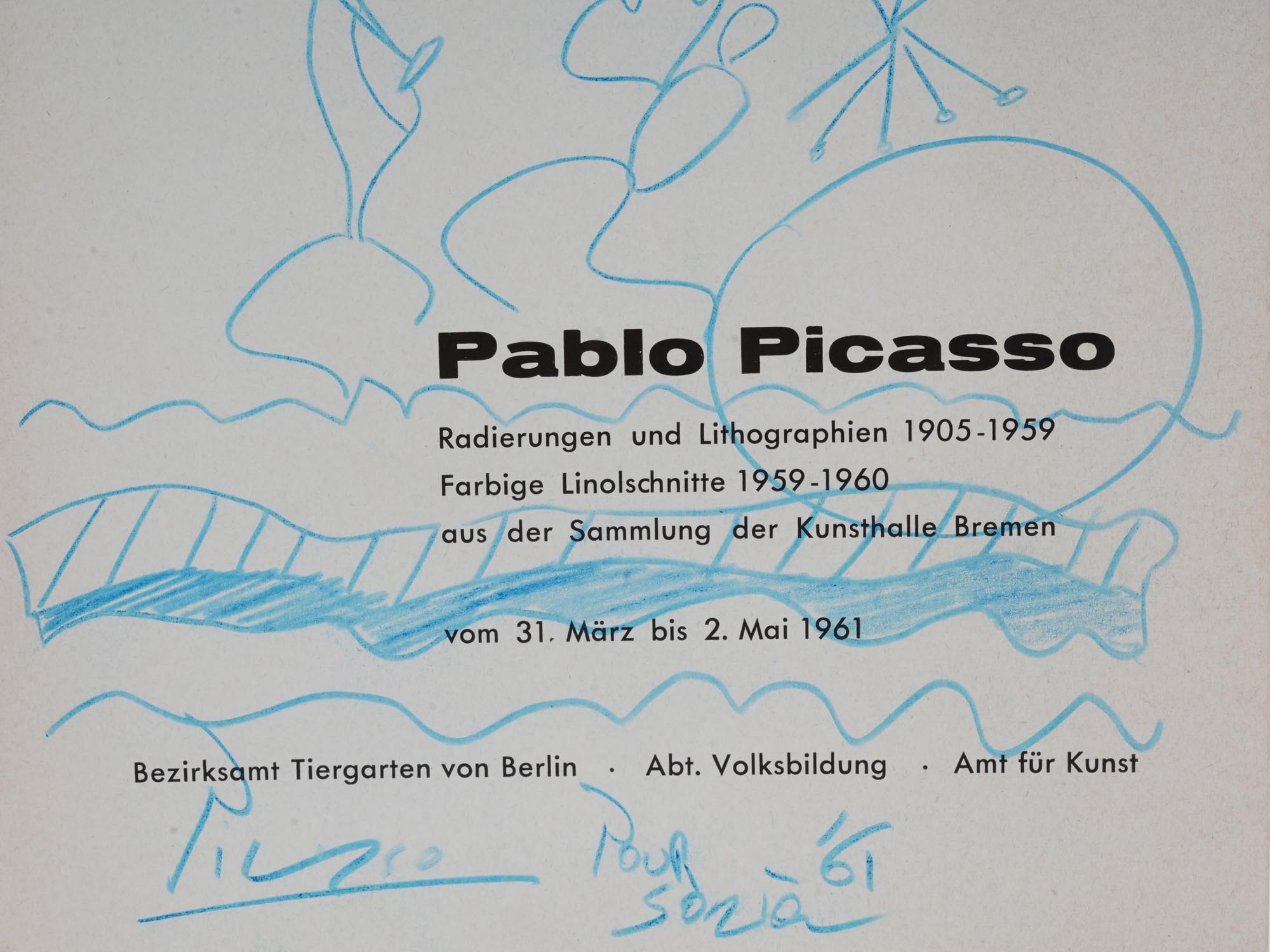 AFTER PICASSO DRAWING AND DEDICATION ON A CATALOGUE 1961 PIC-6