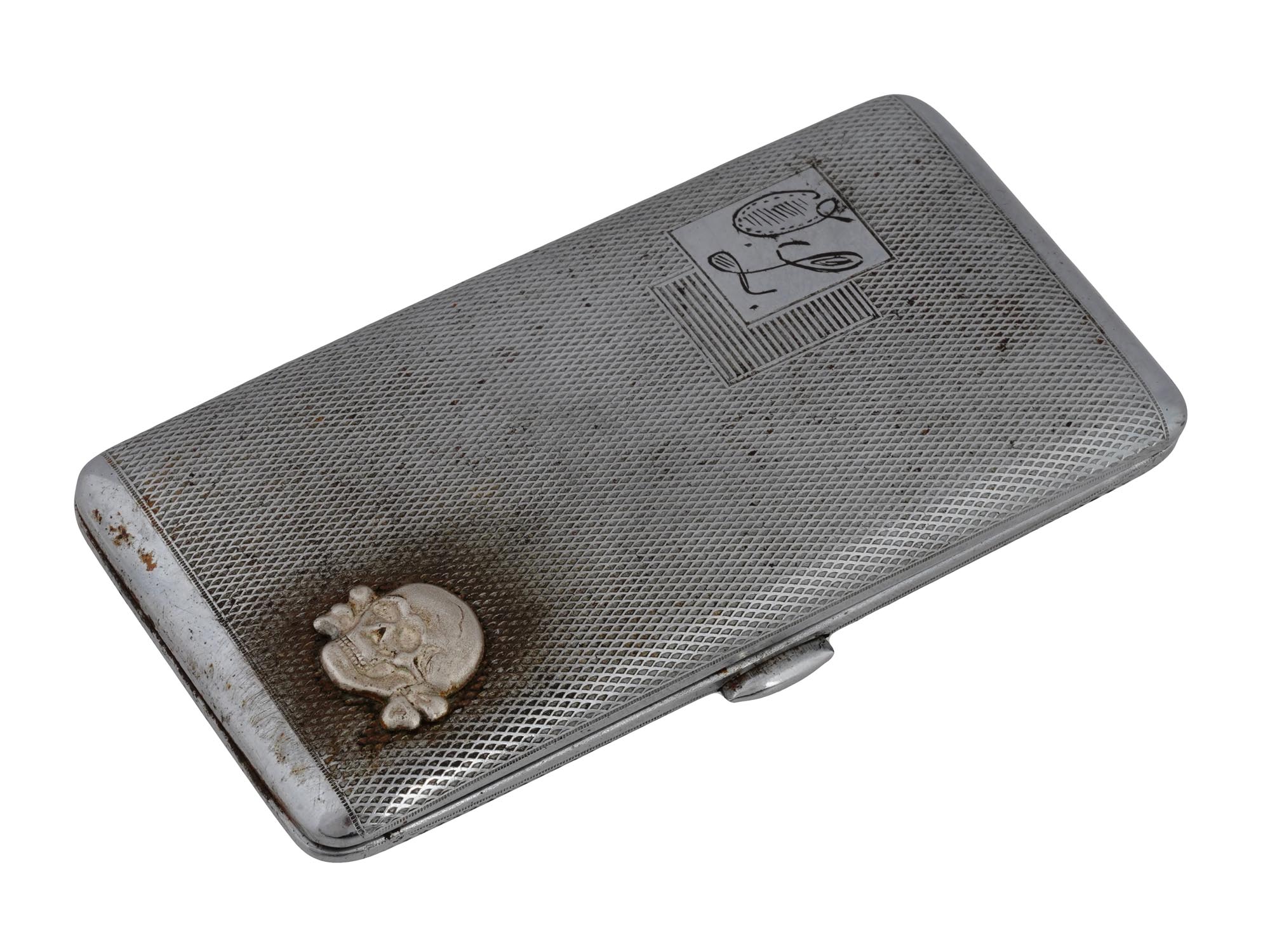 WWII NAZI GERMAN TYPE WAFFEN SS SKULL CIGARETTE CASE PIC-1