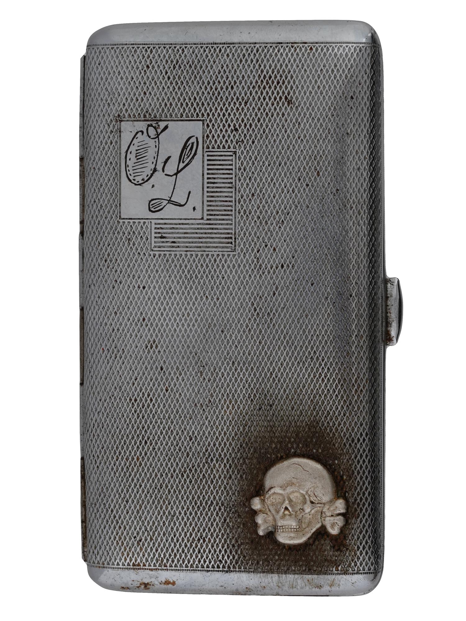 WWII NAZI GERMAN TYPE WAFFEN SS SKULL CIGARETTE CASE PIC-0