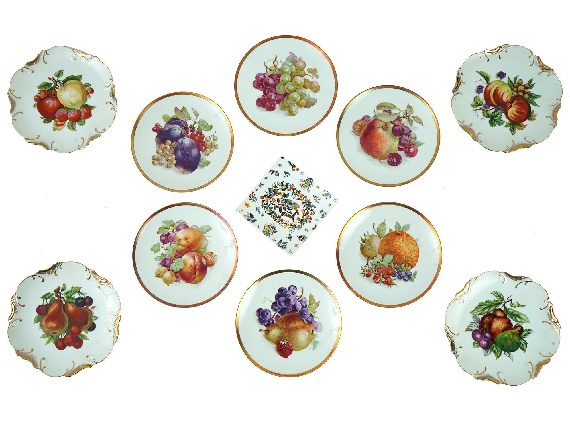 VINTAGE CERAMIC PLATES WITH HAND PAINTED FRUIT DESIGN PIC-0