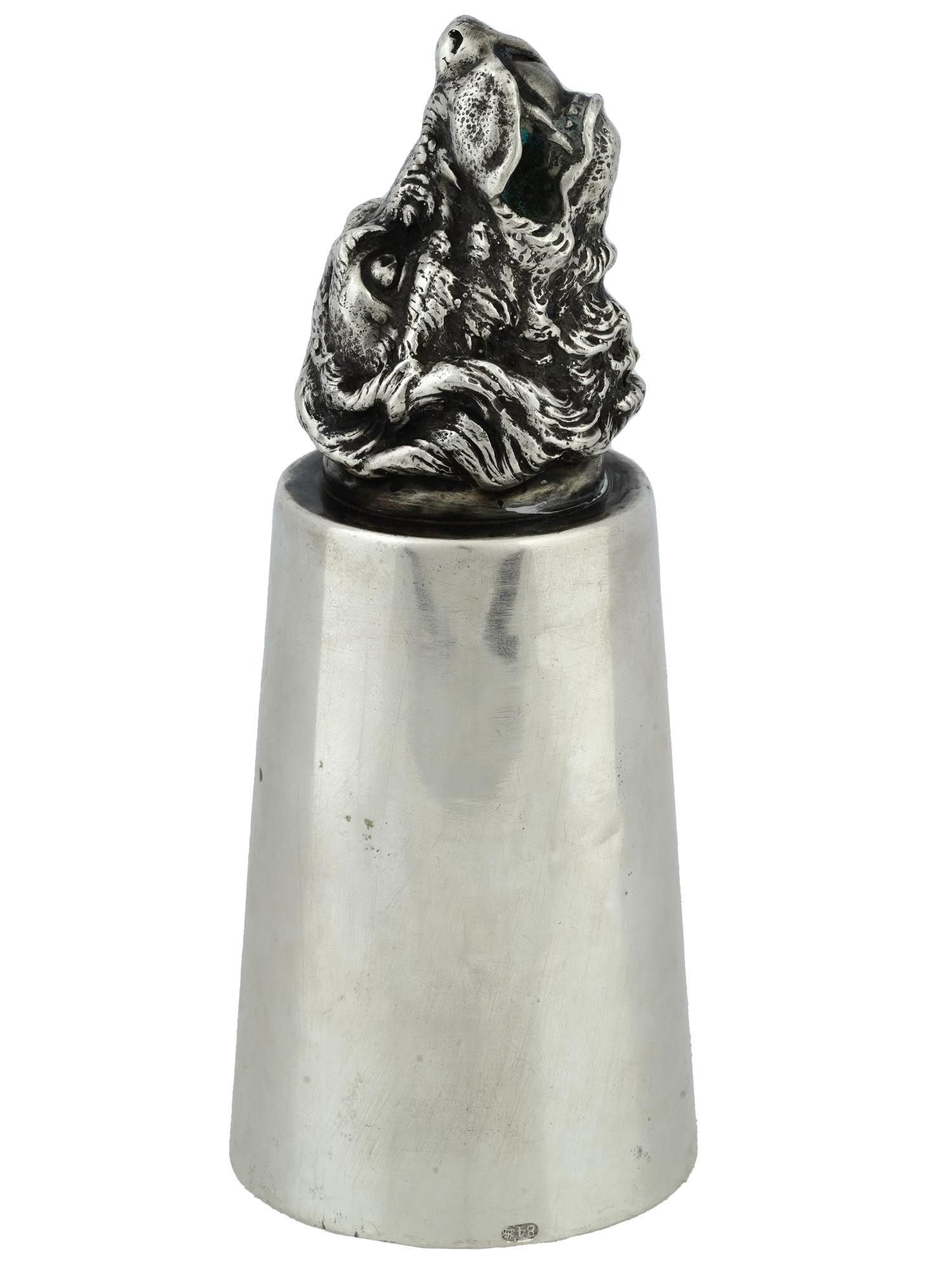 RUSSIAN 84 SILVER FIGURAL DOG HEAD VODKA SHOT CUP PIC-0