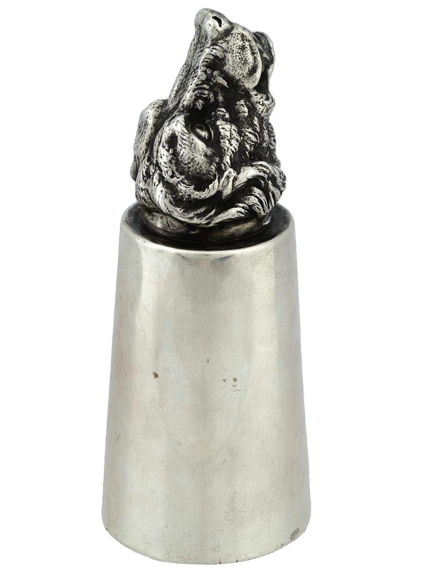 RUSSIAN 84 SILVER FIGURAL DOG HEAD VODKA SHOT CUP PIC-1