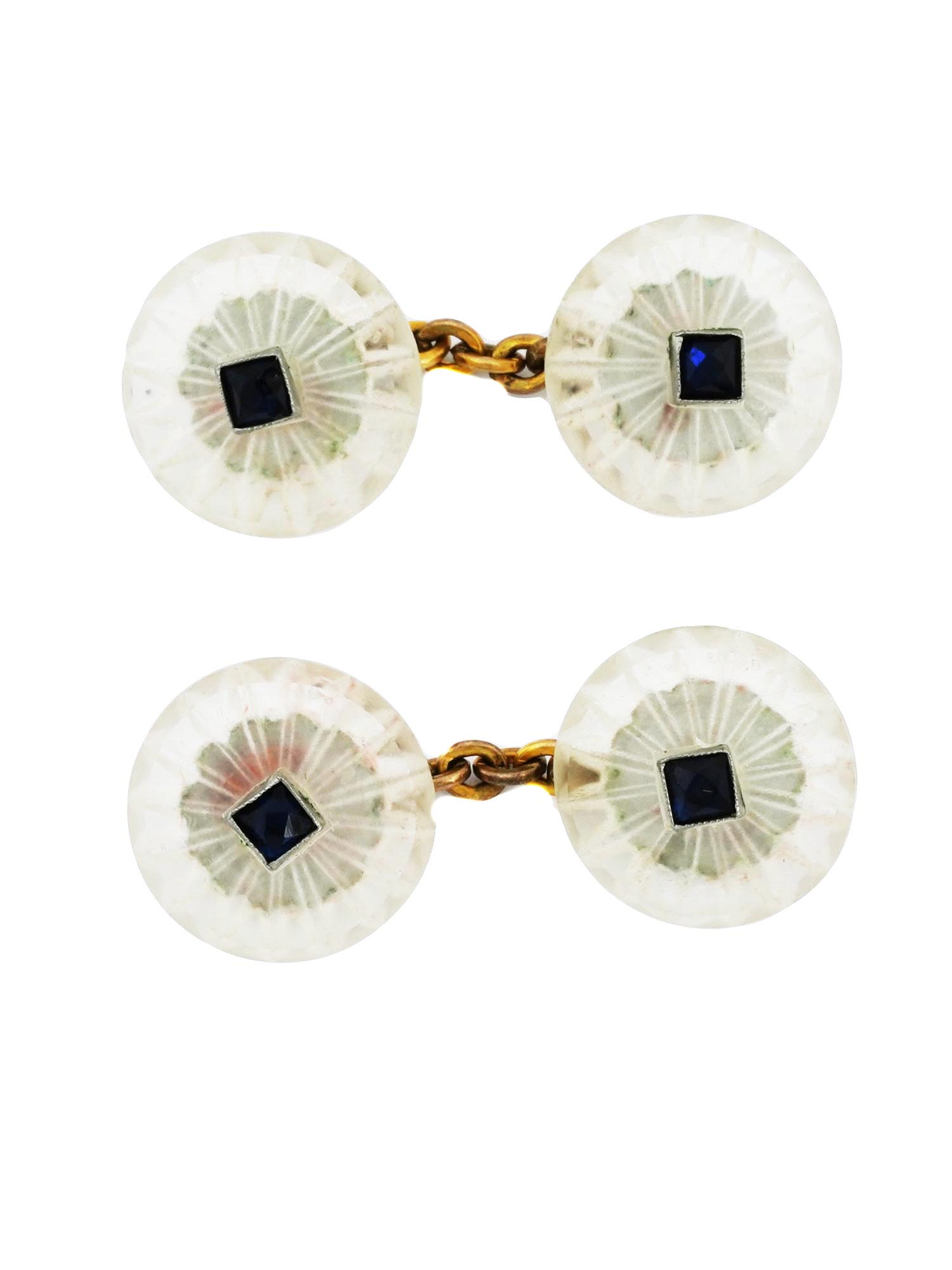 VINTAGE CRYSTAL GOLD PLATED CUFFLINKS WITH SAPPHIRES PIC-0