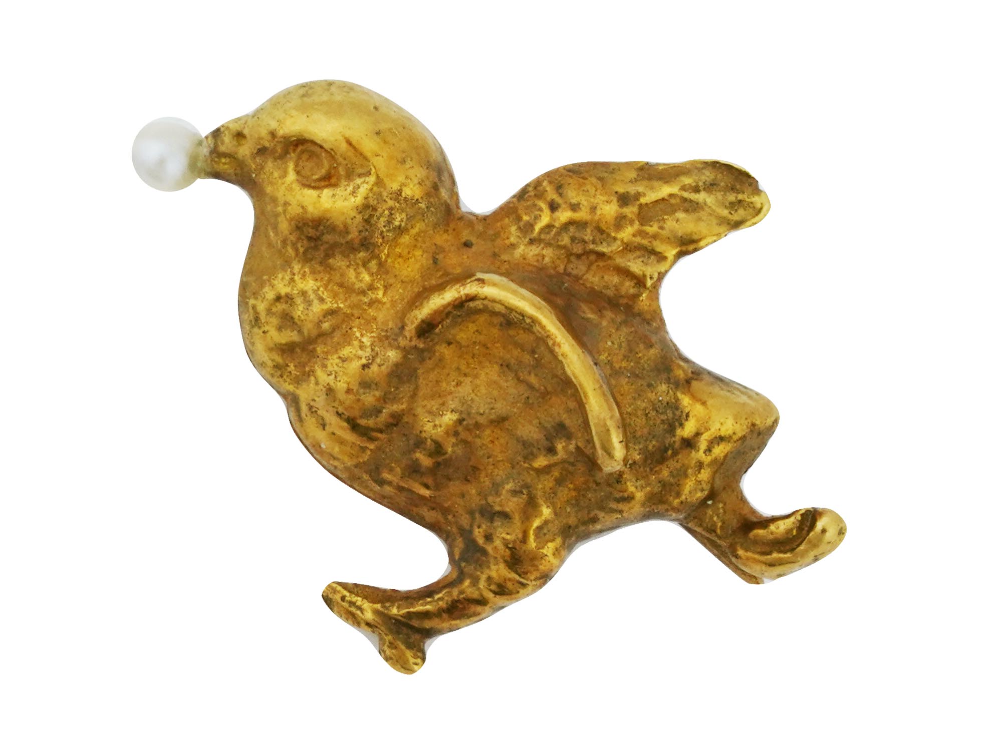 -29 18K GOLD ANTIQUE PEARL BABY CHICKEN JEWELRY BROOCH PIC-0