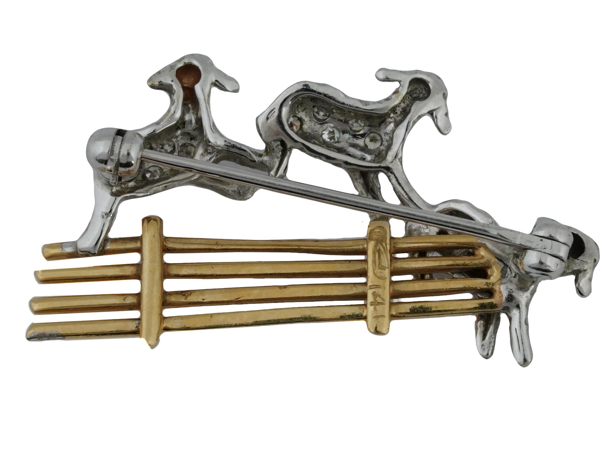 14K GOLD AND DIAMONDS JUMPING SHEEP FIGURAL BROOCH PIC-1