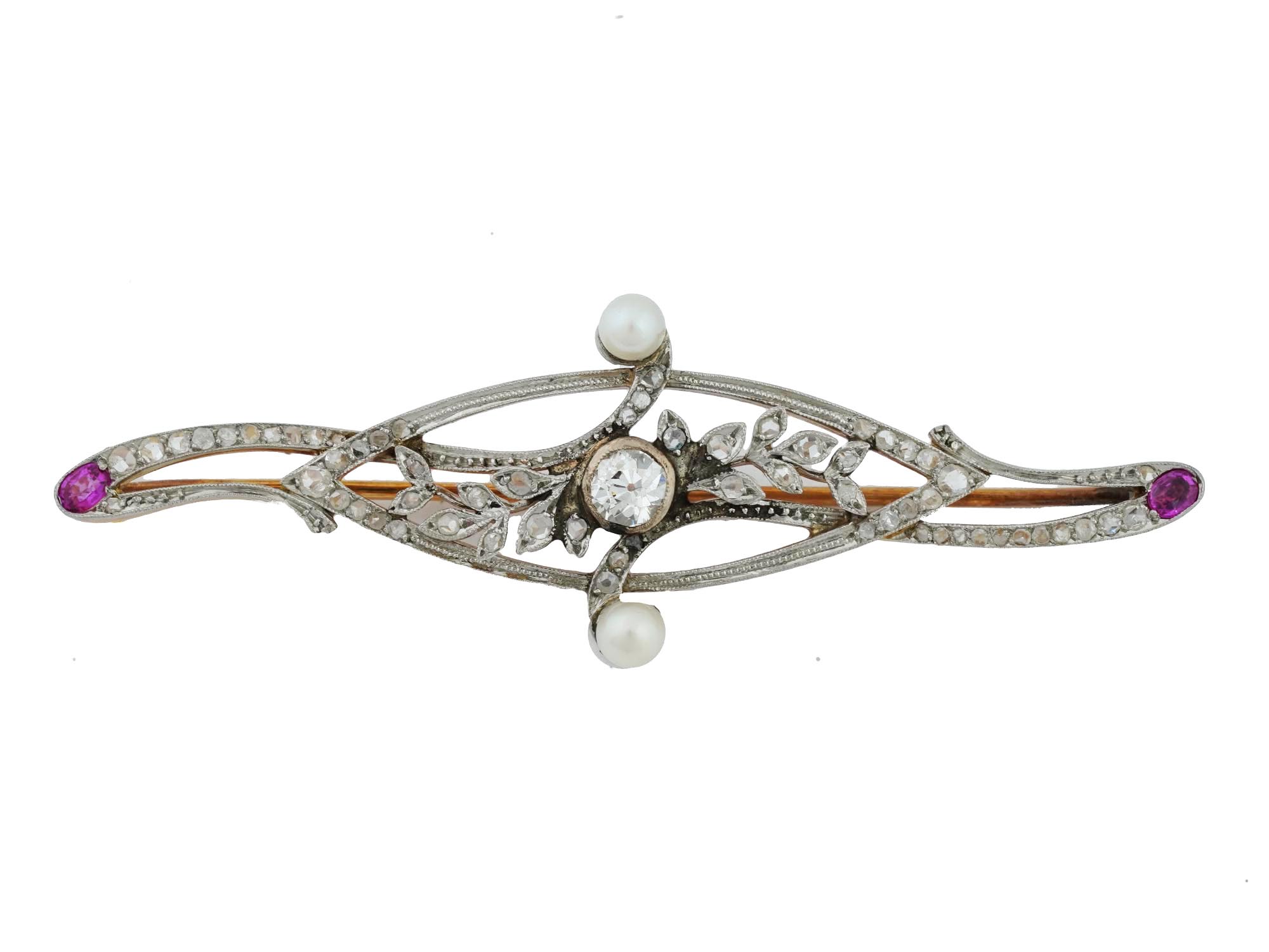 ANTIQUE 14K GOLD EDWARDIAN DIAMONDS PEARLS BROOCH PIC-0