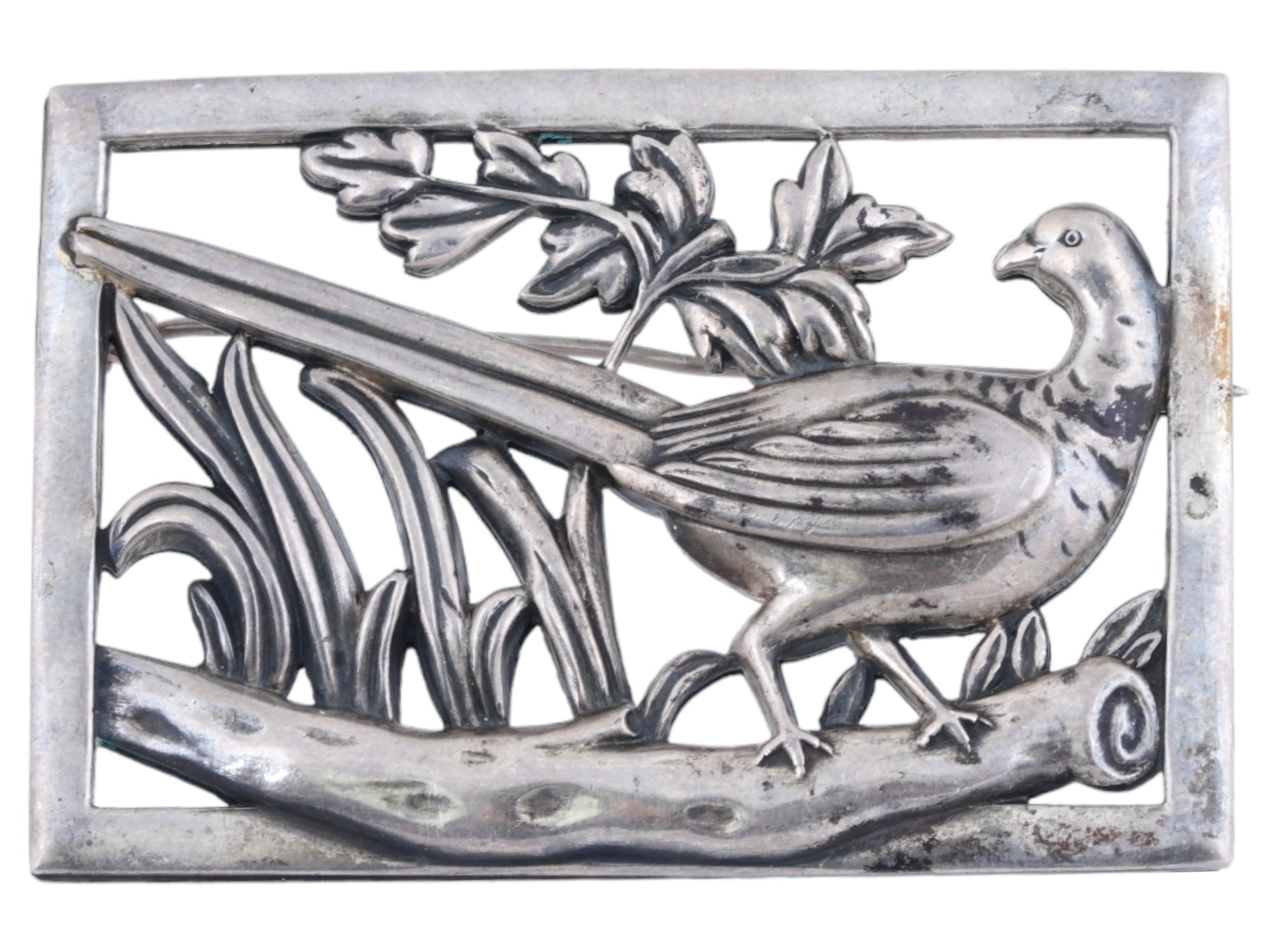 CORO STERLING SILVER REPOUSSE BIRD FIGURAL BROOCH PIC-0