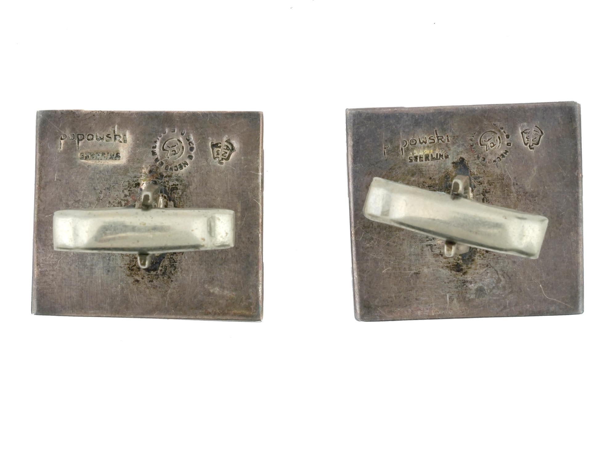 STELLA POPOWSKI MEXICAN SILVER INLAID CUFFLINKS PIC-3