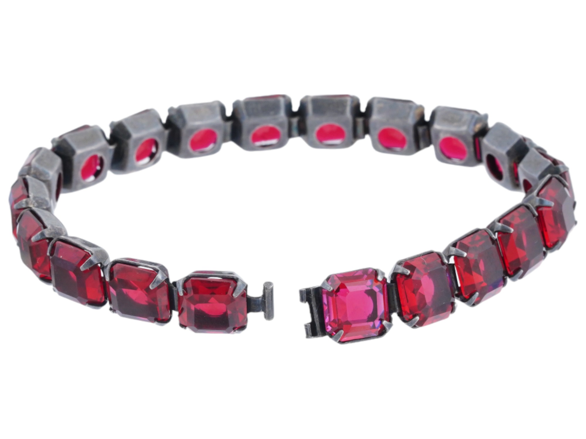 STERLING SILVER RED RHINESTONE TENNIS BRACELET PIC-1