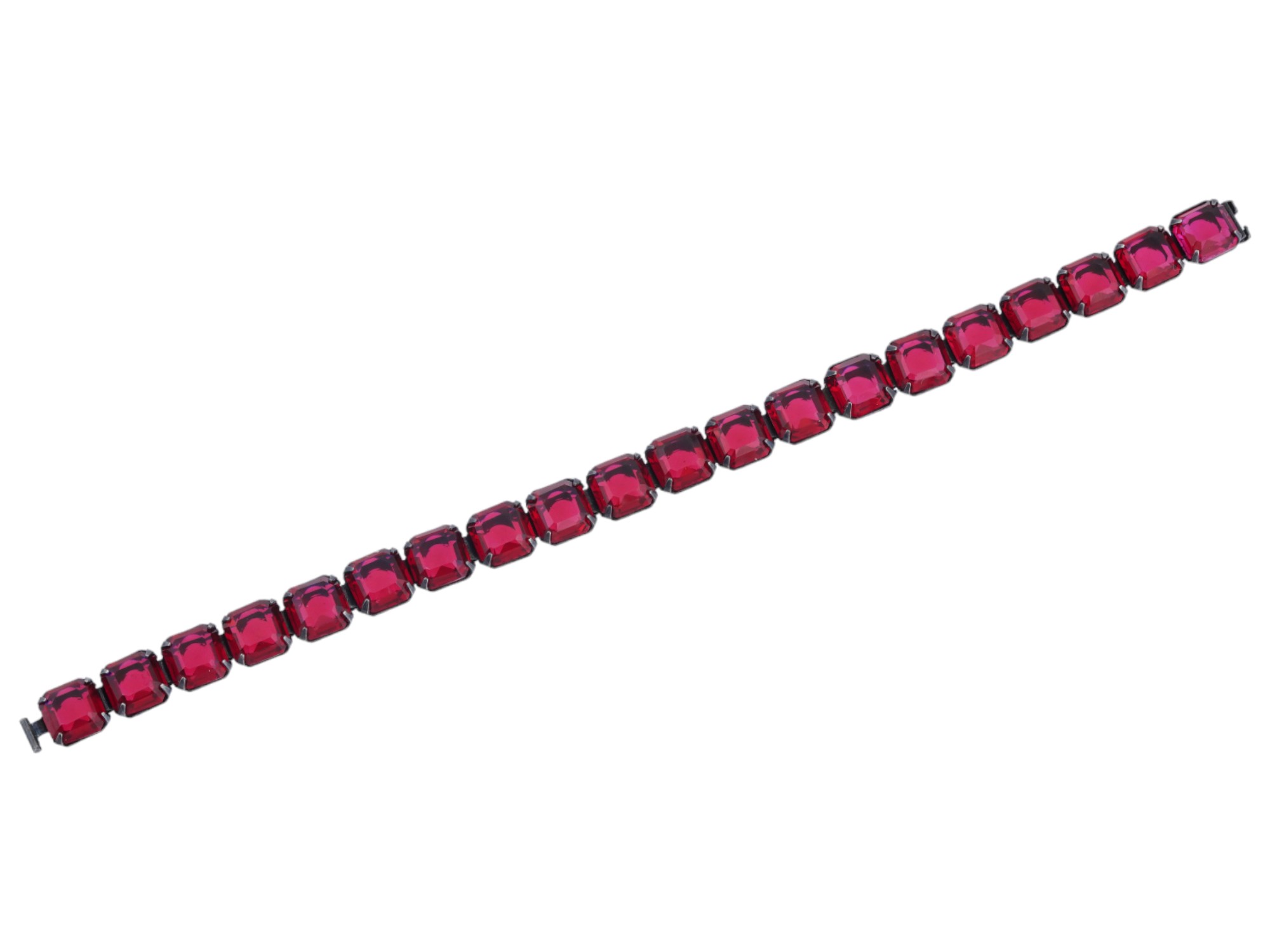 STERLING SILVER RED RHINESTONE TENNIS BRACELET PIC-3