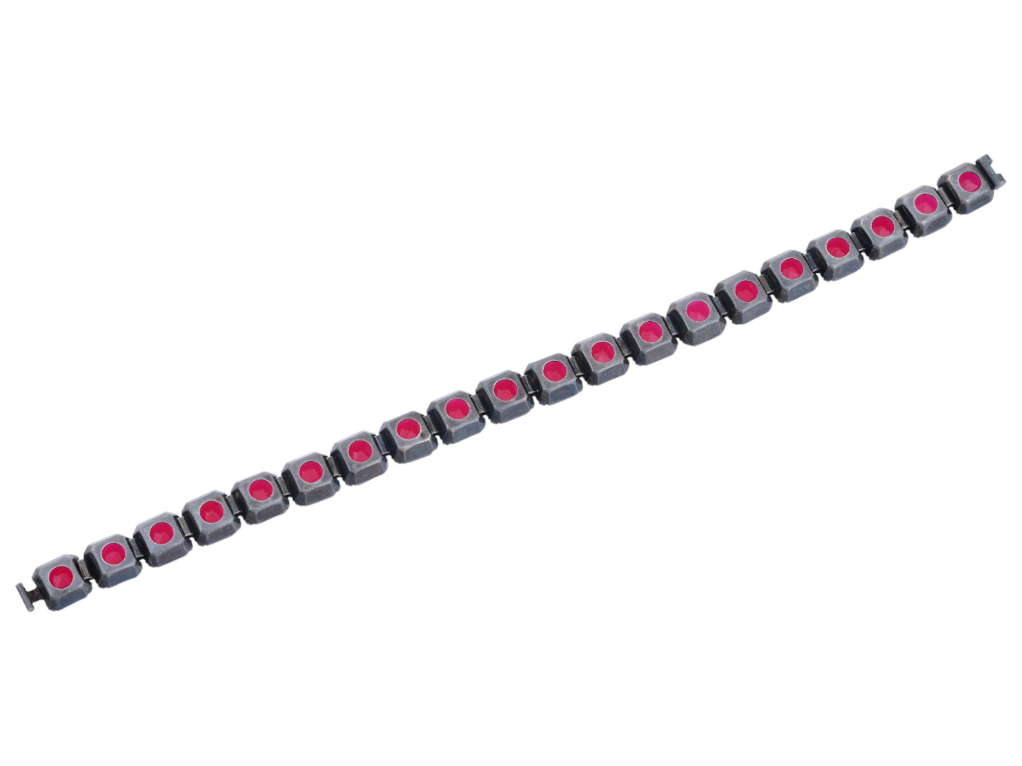 STERLING SILVER RED RHINESTONE TENNIS BRACELET PIC-4