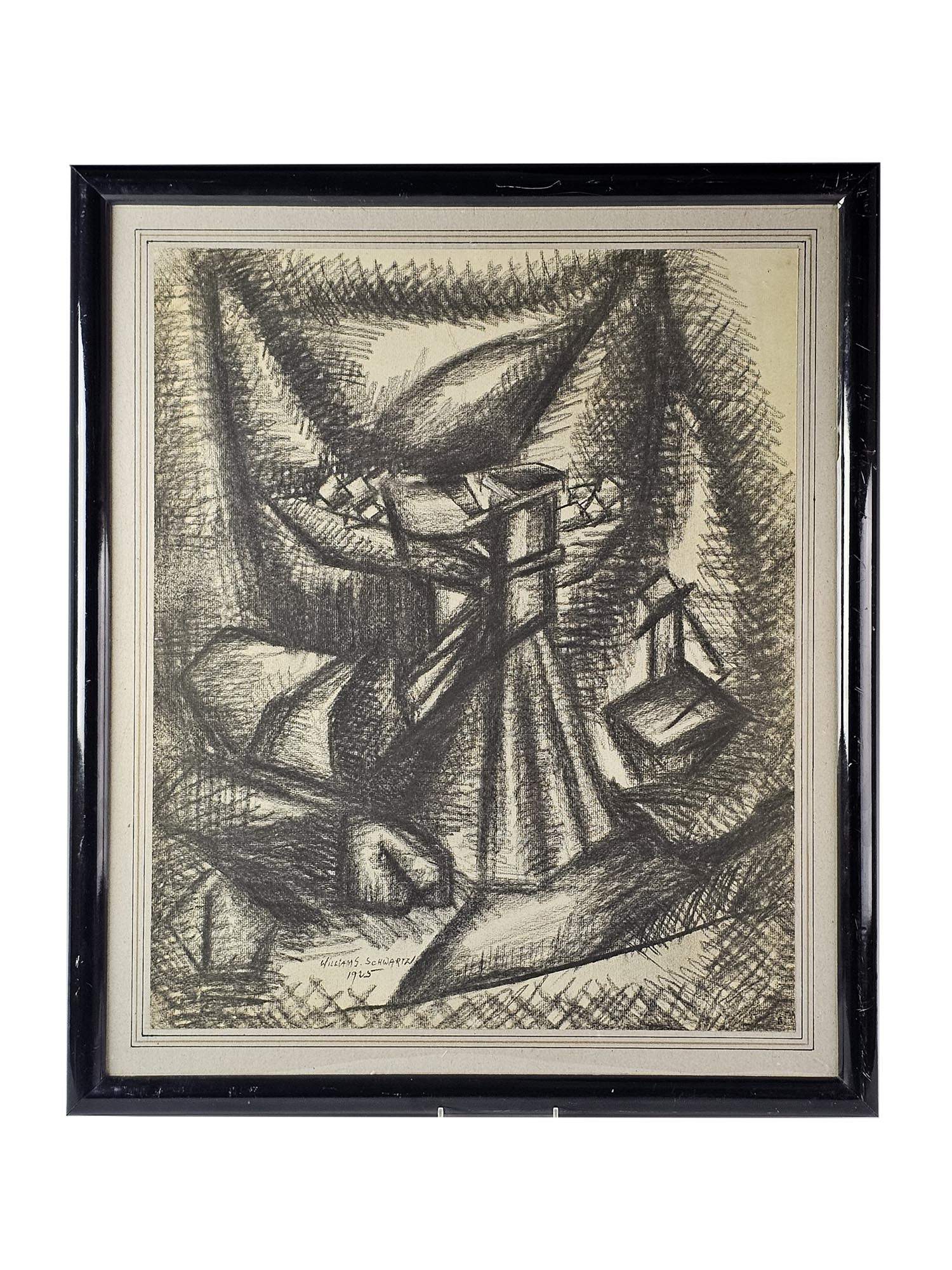 WILLIAM SCHWARTZ RUSSIAN AMERICAN CHARCOAL PAINTING PIC-0