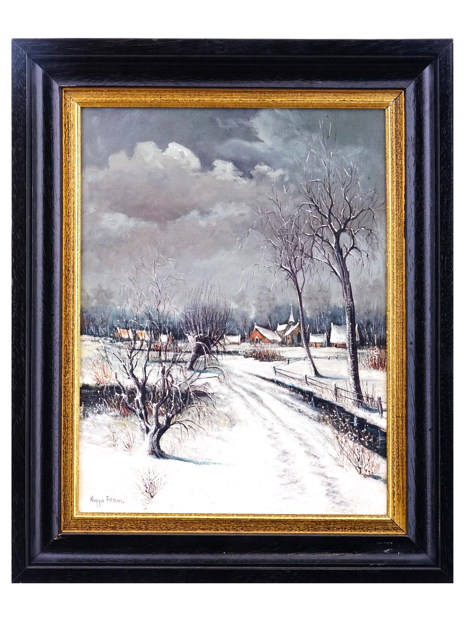 PAINTING WINTER OIL ON CANVAS FRAMED SIGNED PIC-0