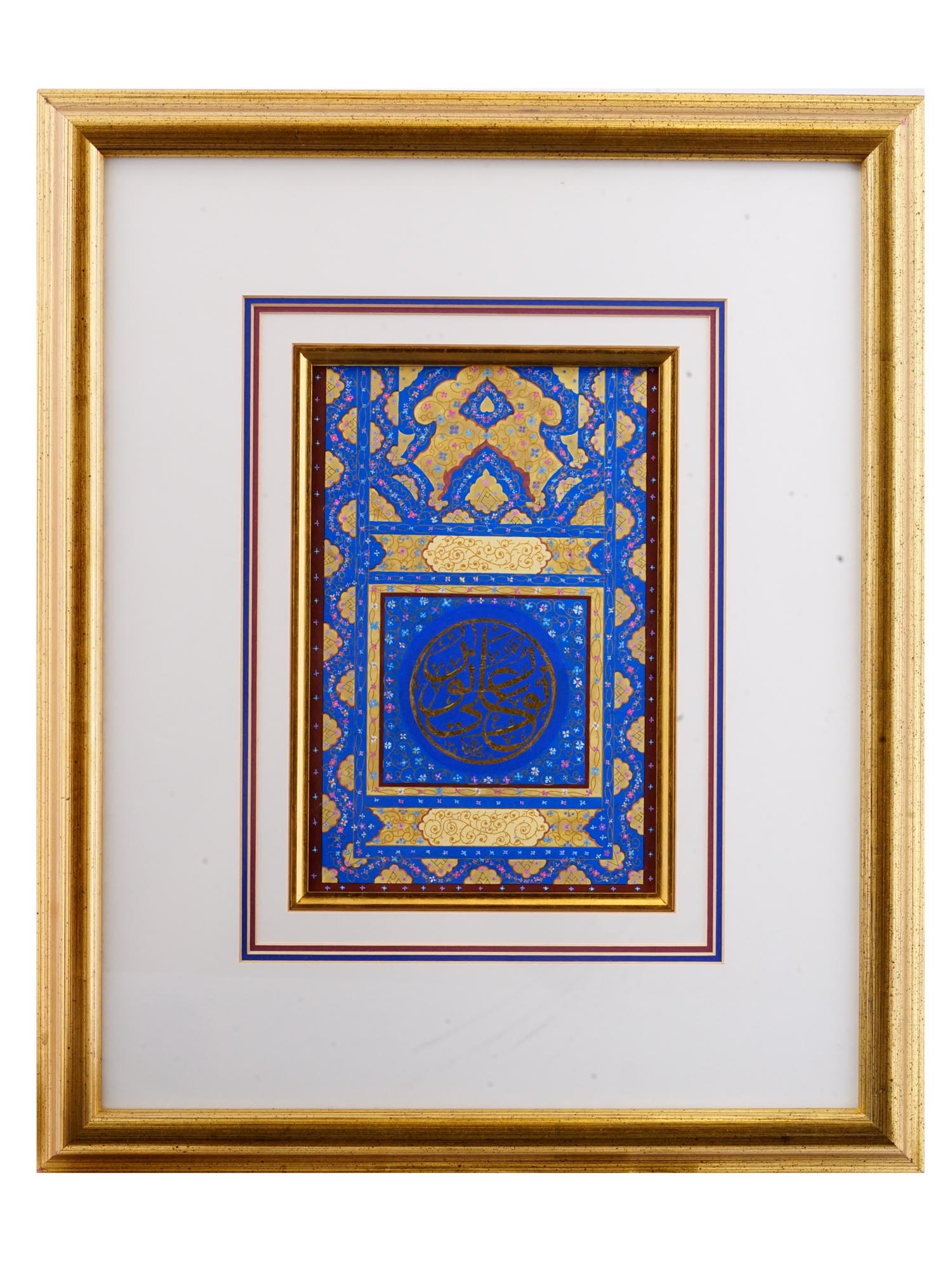 20TH C ISLAMIC CALLIGRAPHY GOLD LEAF PAINTING PIC-0