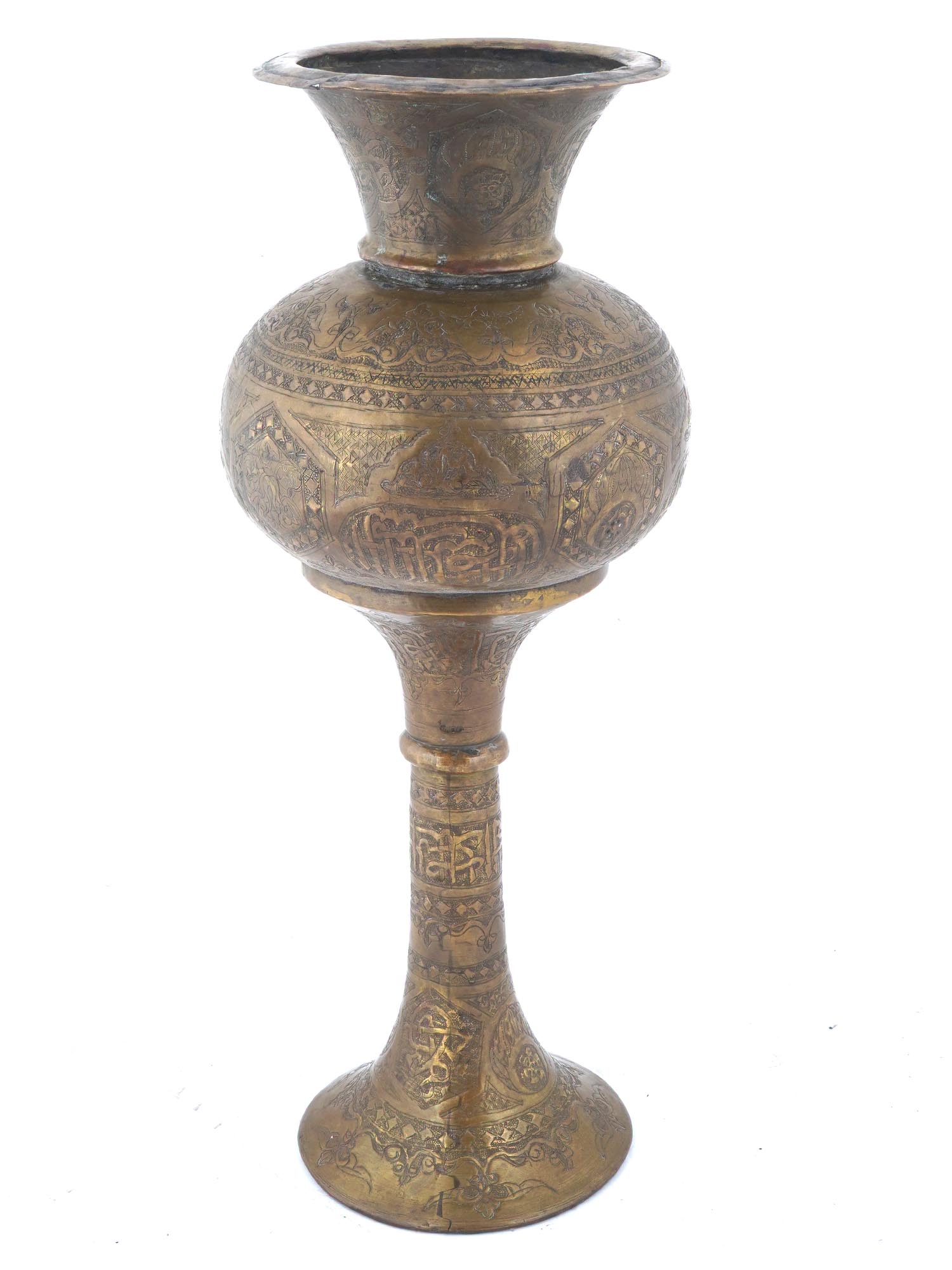 VINTAGE INDIAN ISLAMIC CHISELED BRASS VASE PIC-0