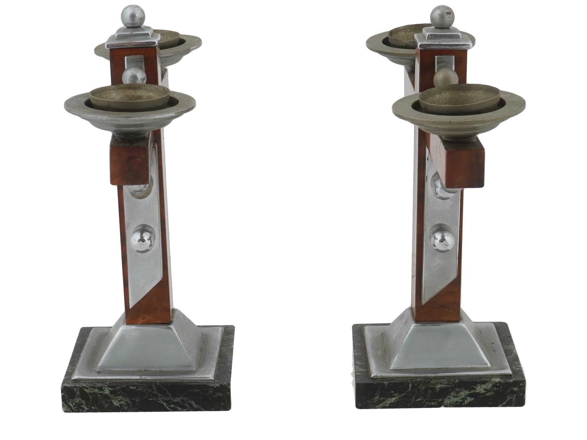 MODERNIST ALUMINUM AND MARBLE CROSS CANDLESTICKS PIC-2