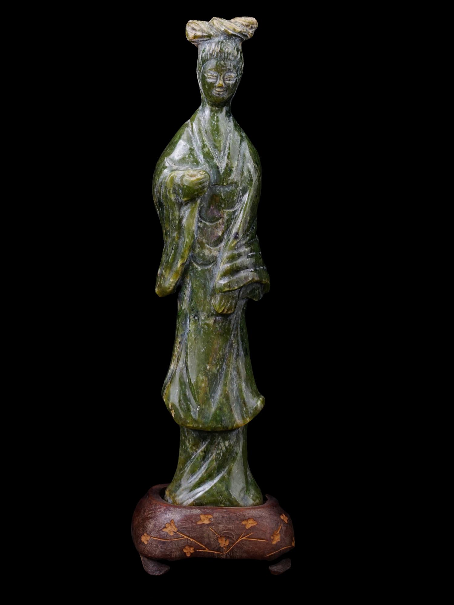 ANTIQUE CHINESE GREEN NEPHRITE GUANYIN FIGURINE PIC-0