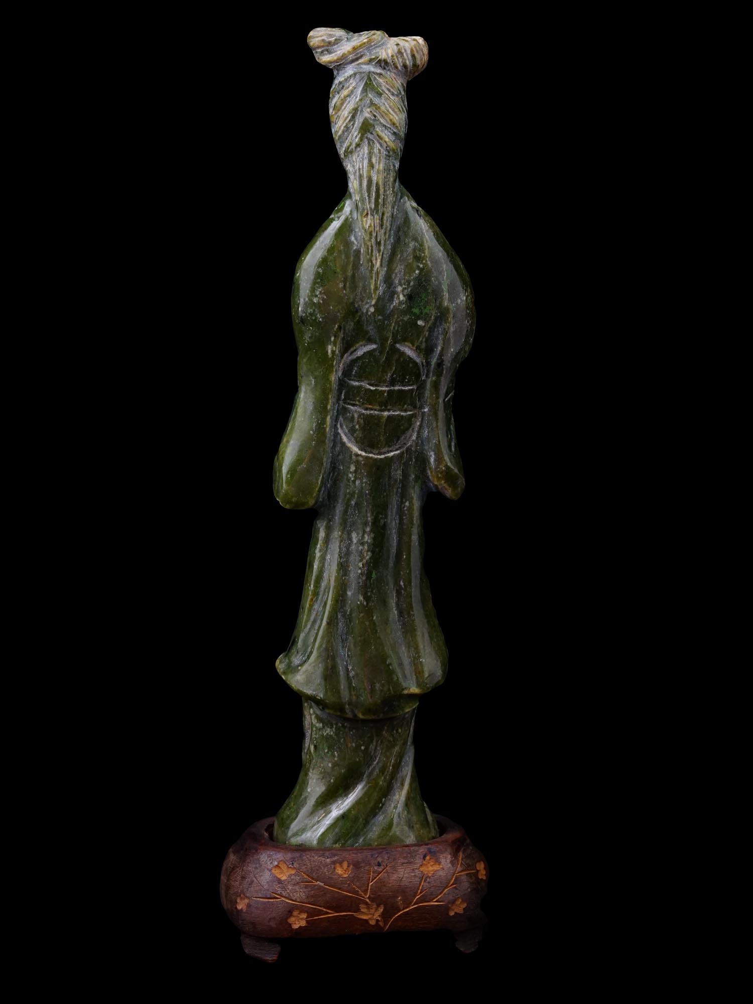 ANTIQUE CHINESE GREEN NEPHRITE GUANYIN FIGURINE PIC-1