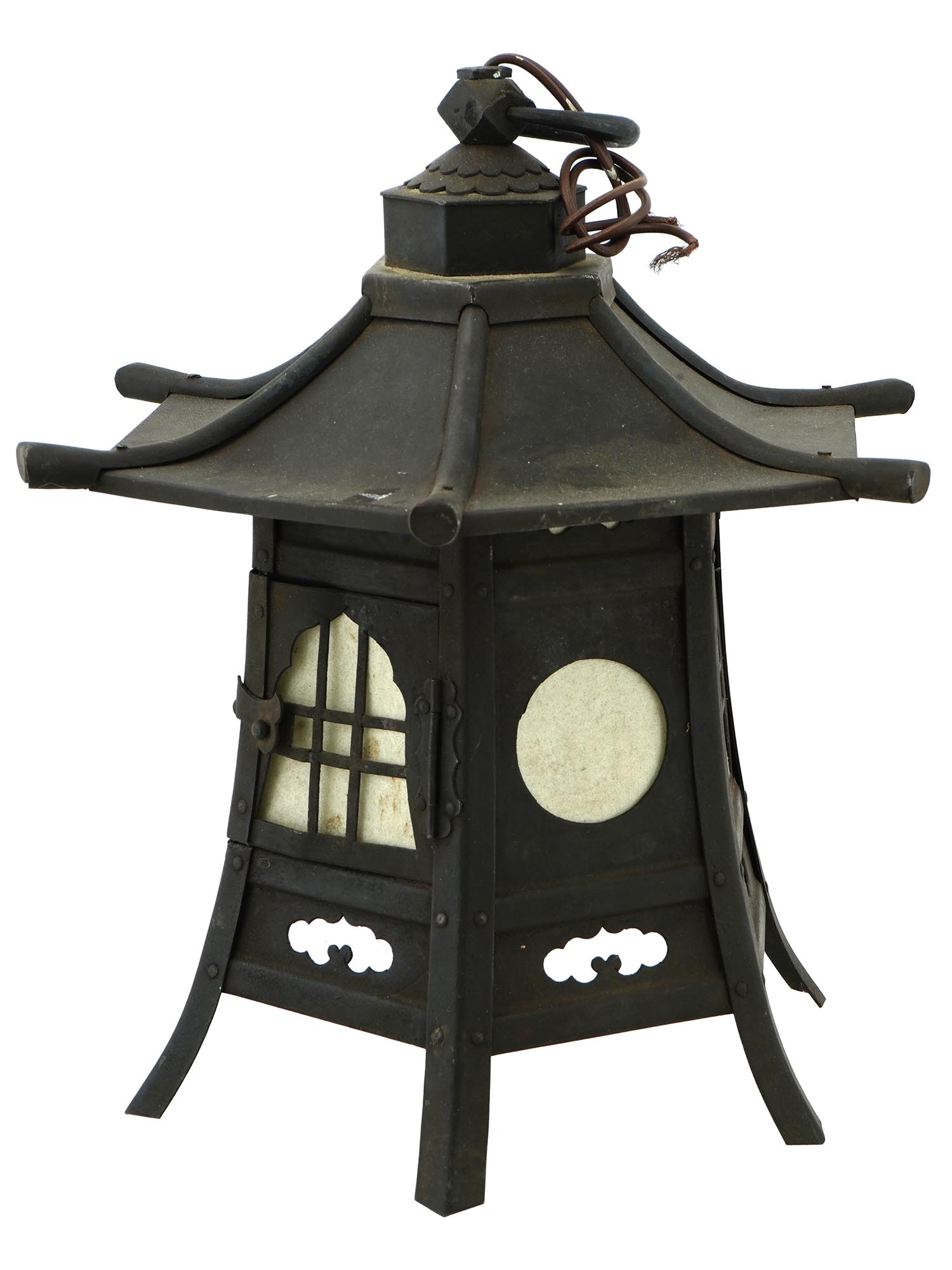 ANTIQUE JAPANESE WROUGHT IRON PAGODA LANTERN PIC-0