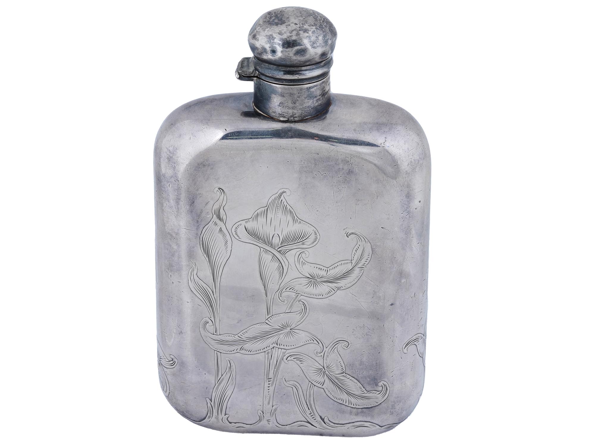 ANTIQUE EARLY 20TH C ENGLISH STERLING SILVER FLASK PIC-0