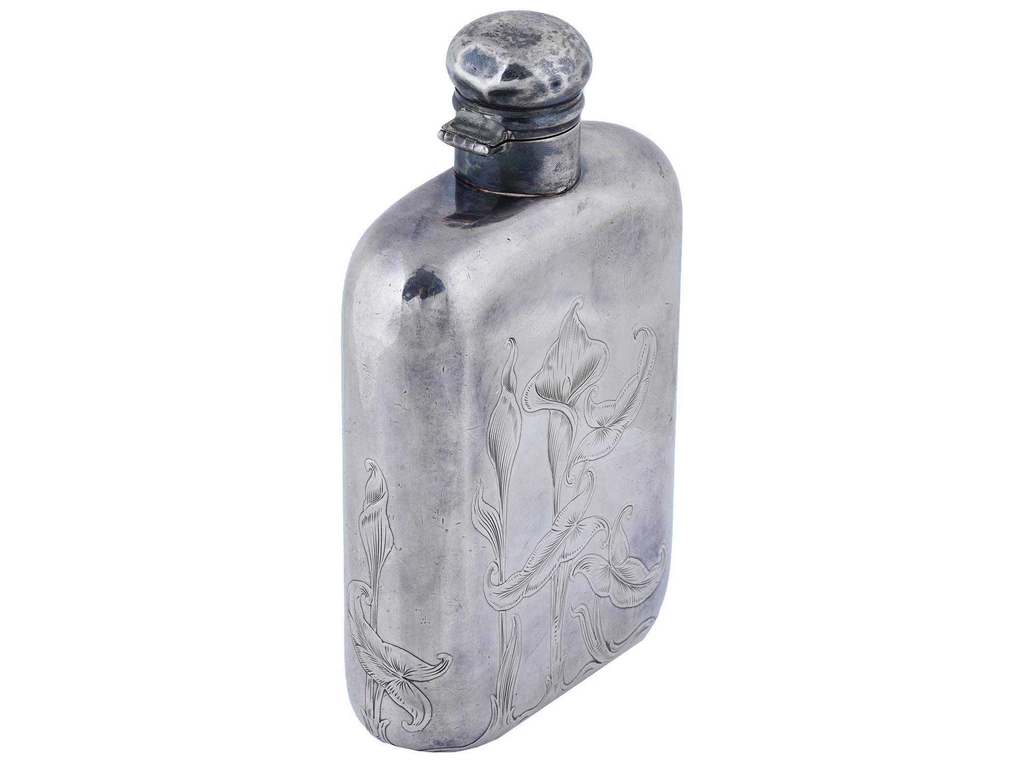 ANTIQUE EARLY 20TH C ENGLISH STERLING SILVER FLASK PIC-1