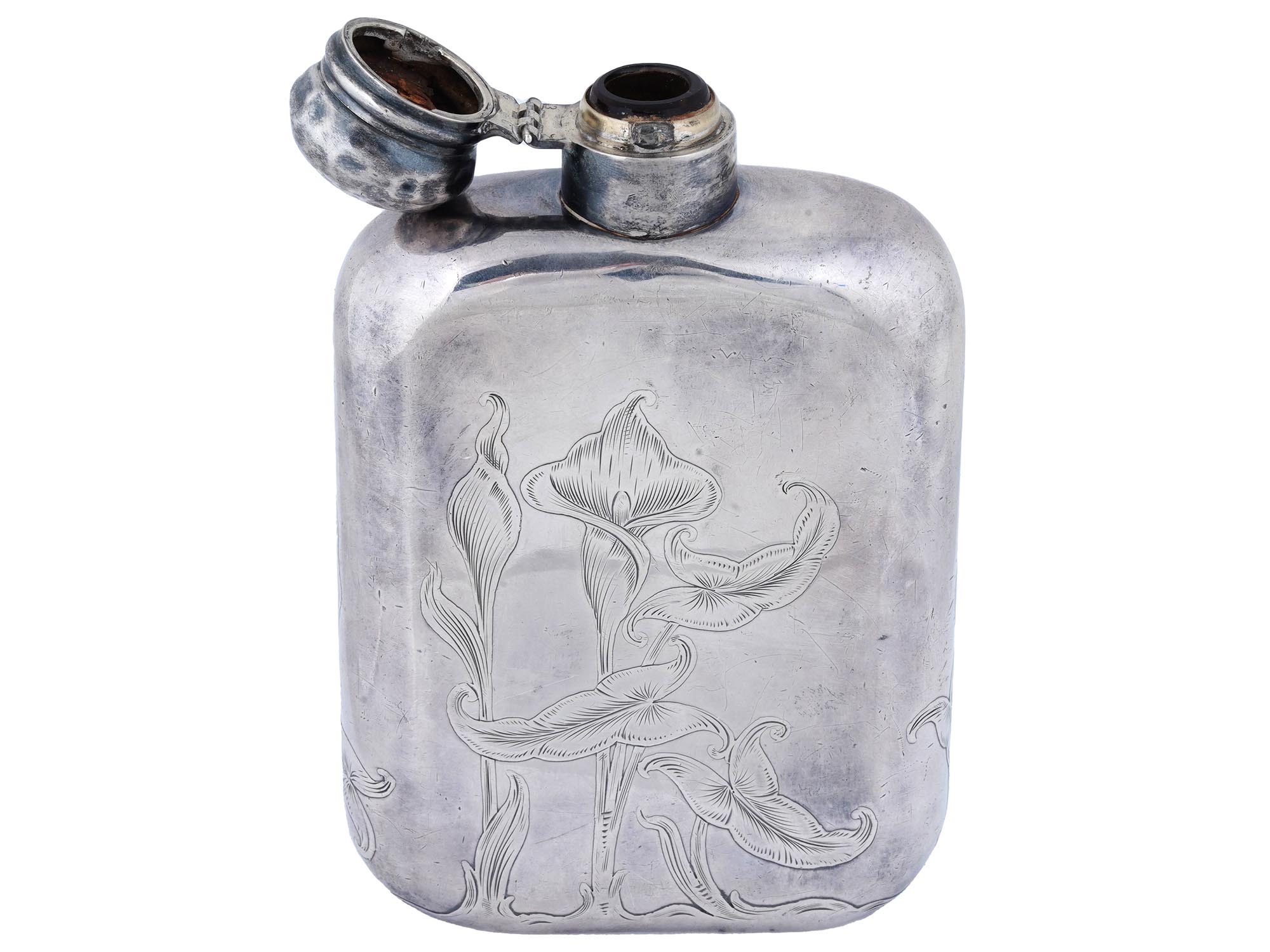 ANTIQUE EARLY 20TH C ENGLISH STERLING SILVER FLASK PIC-4