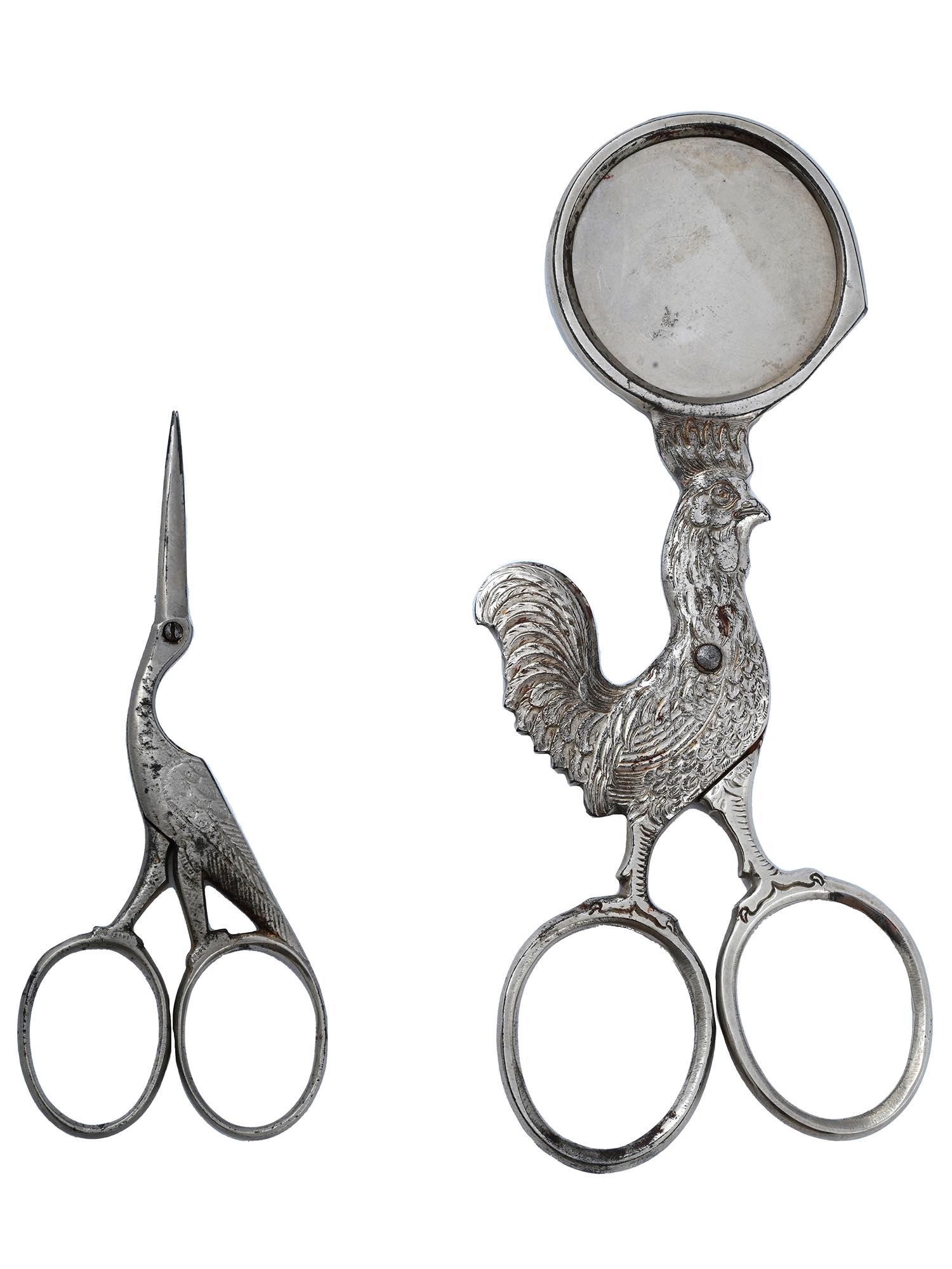 GERMAN SEWING AND EGG SCISSORS STORK AND ROOSTER PIC-0