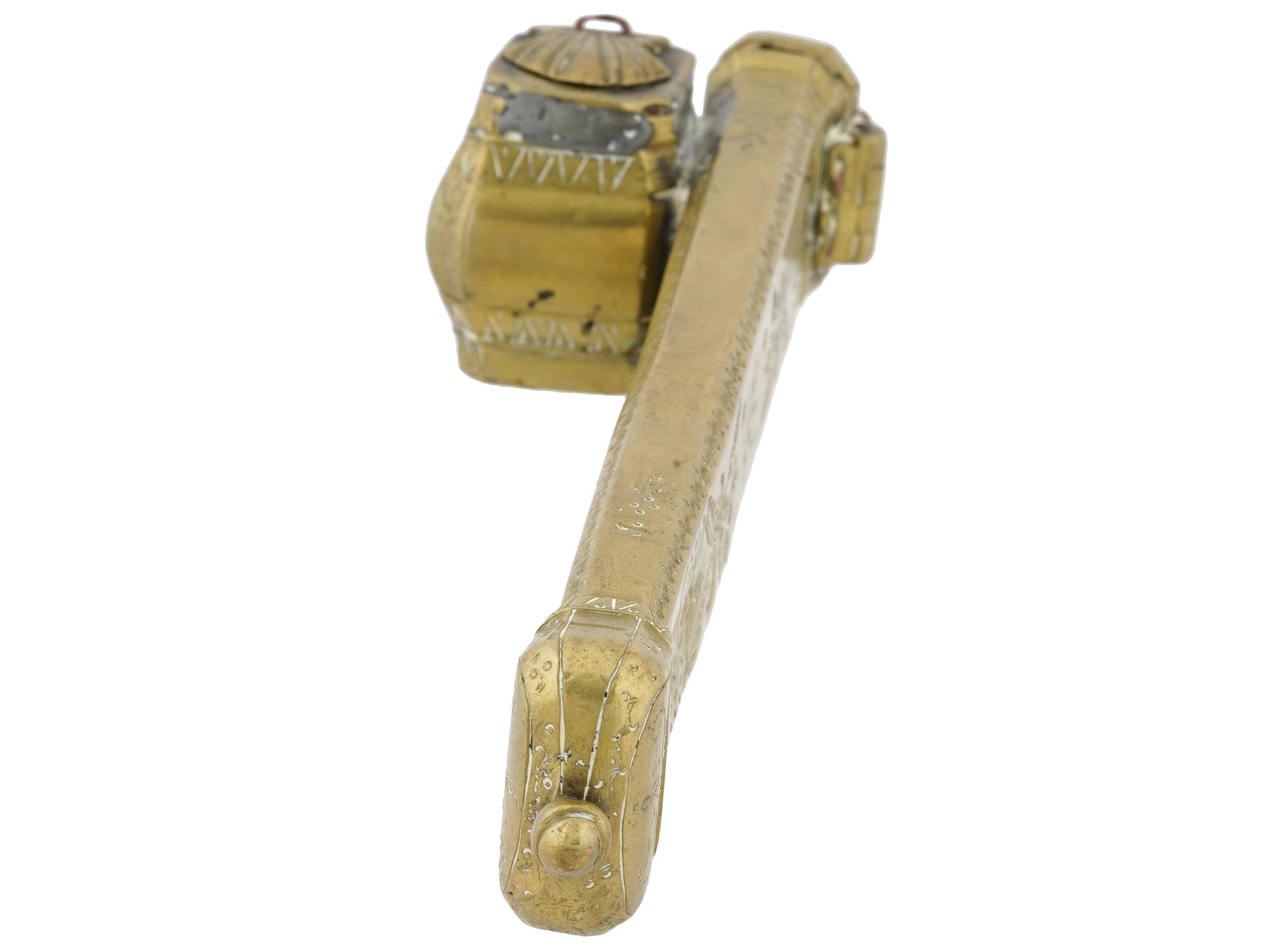 ISLAMIC GILT BRASS QALAMDAN PEN BOX WITH INKWELL PIC-4