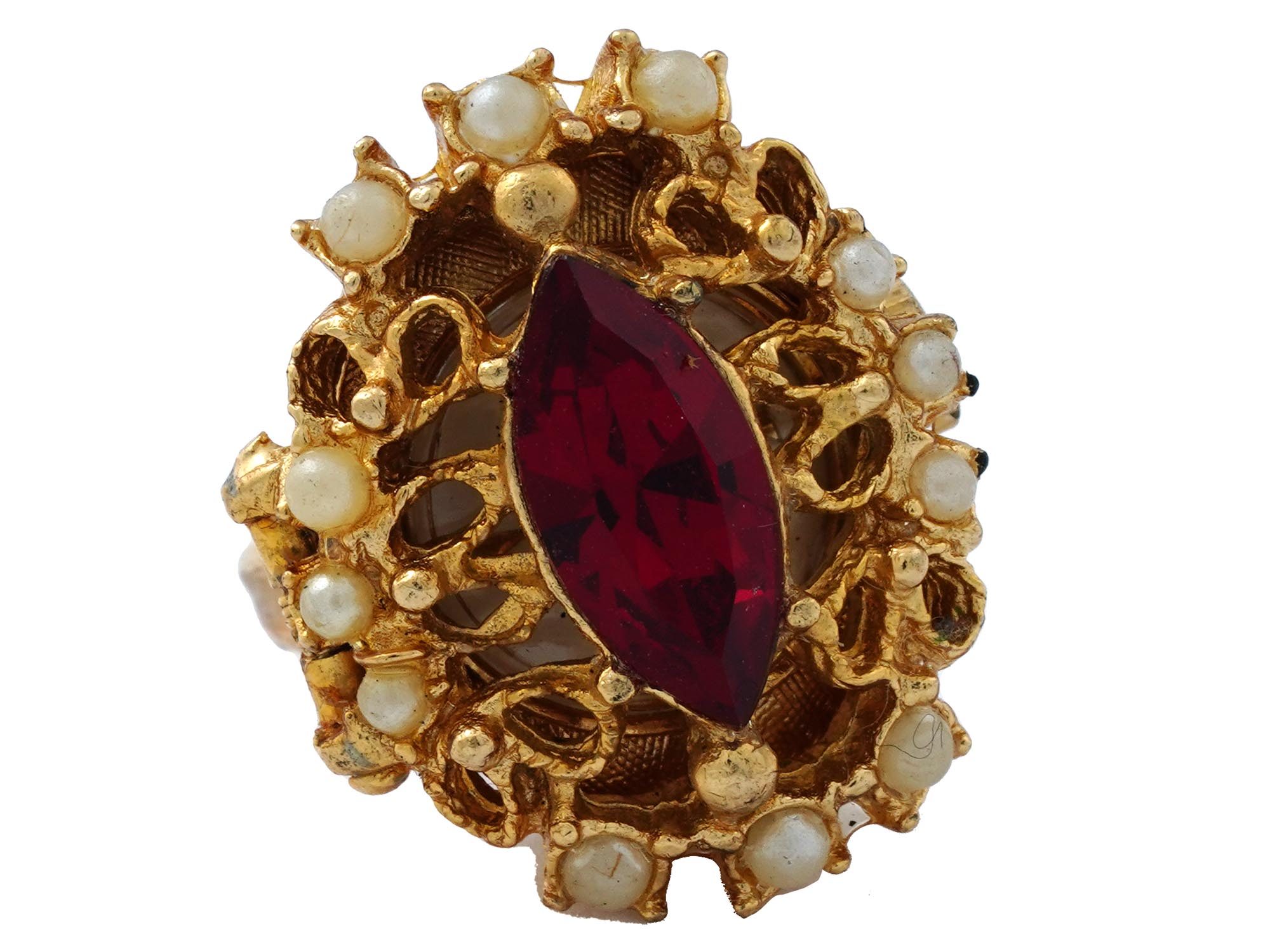 1960S GENEVE 14K GOLD PLATED GEMSTONE RING WATCH PIC-1