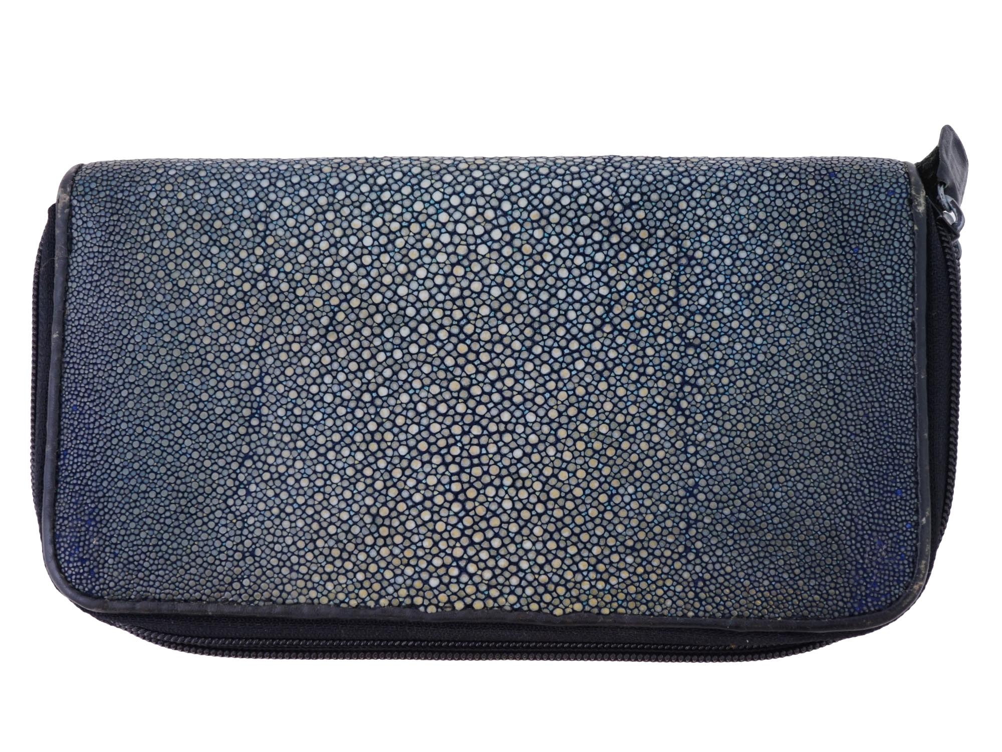 VINTAGE BLUE SHAGREEN LEATHER DOUBLE ZIP WALLET PIC-1