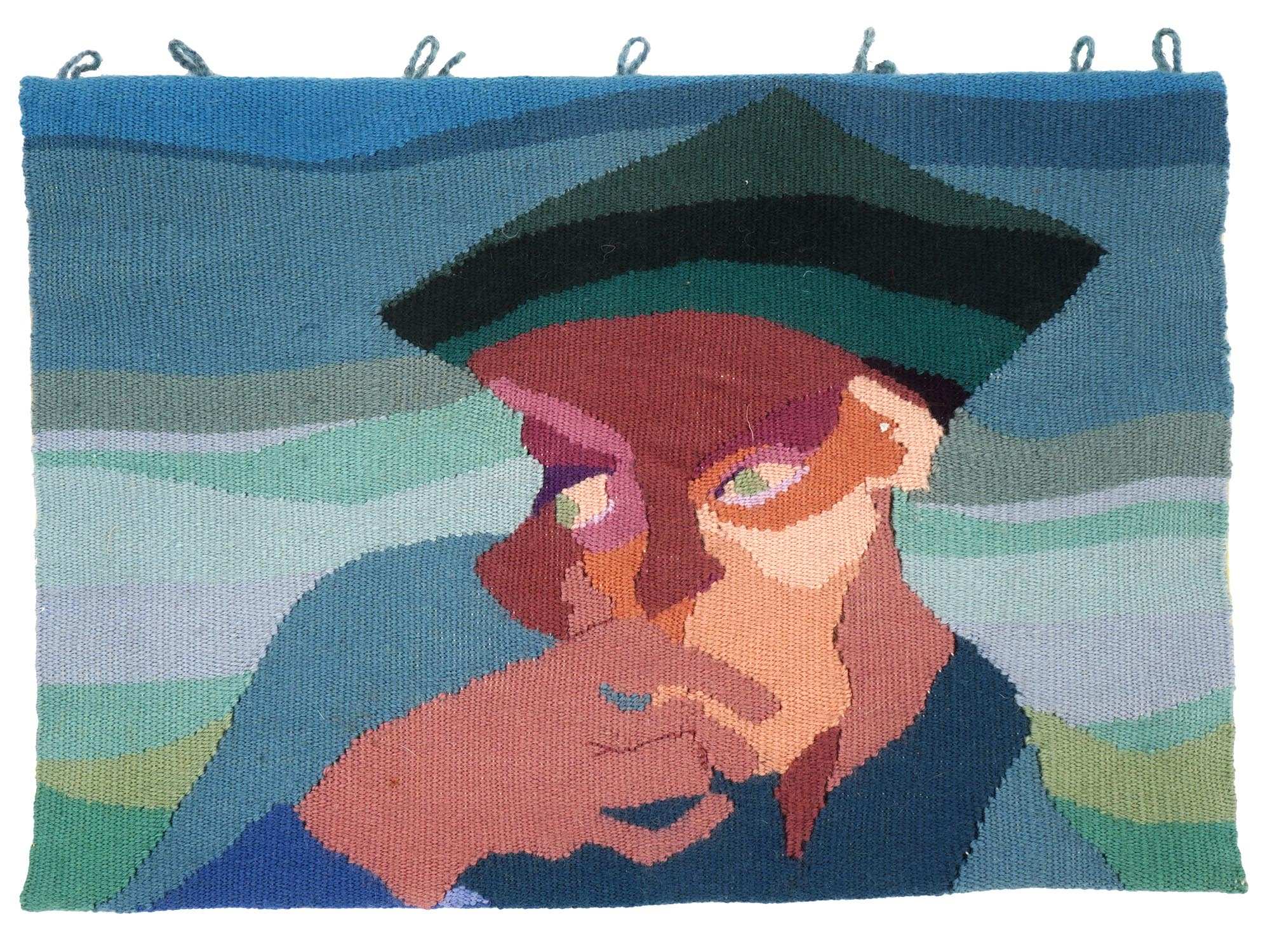 VINTAGE HAND EMBROIDERED ART TAPESTRY W PORTRAIT PIC-0