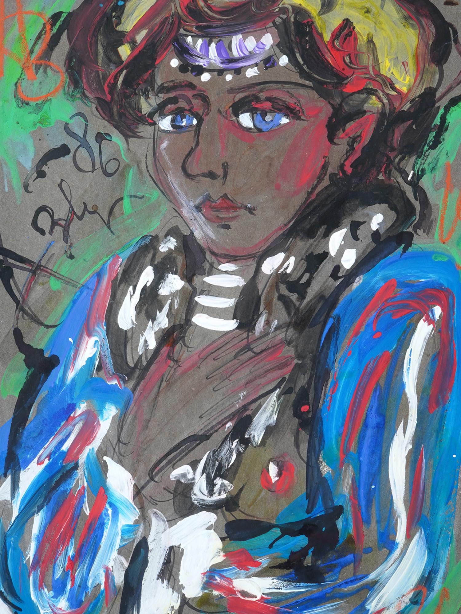 ATTR TO ANATOLY ZVEREV MIXED MEDIA PORTRAIT PAINTING PIC-1