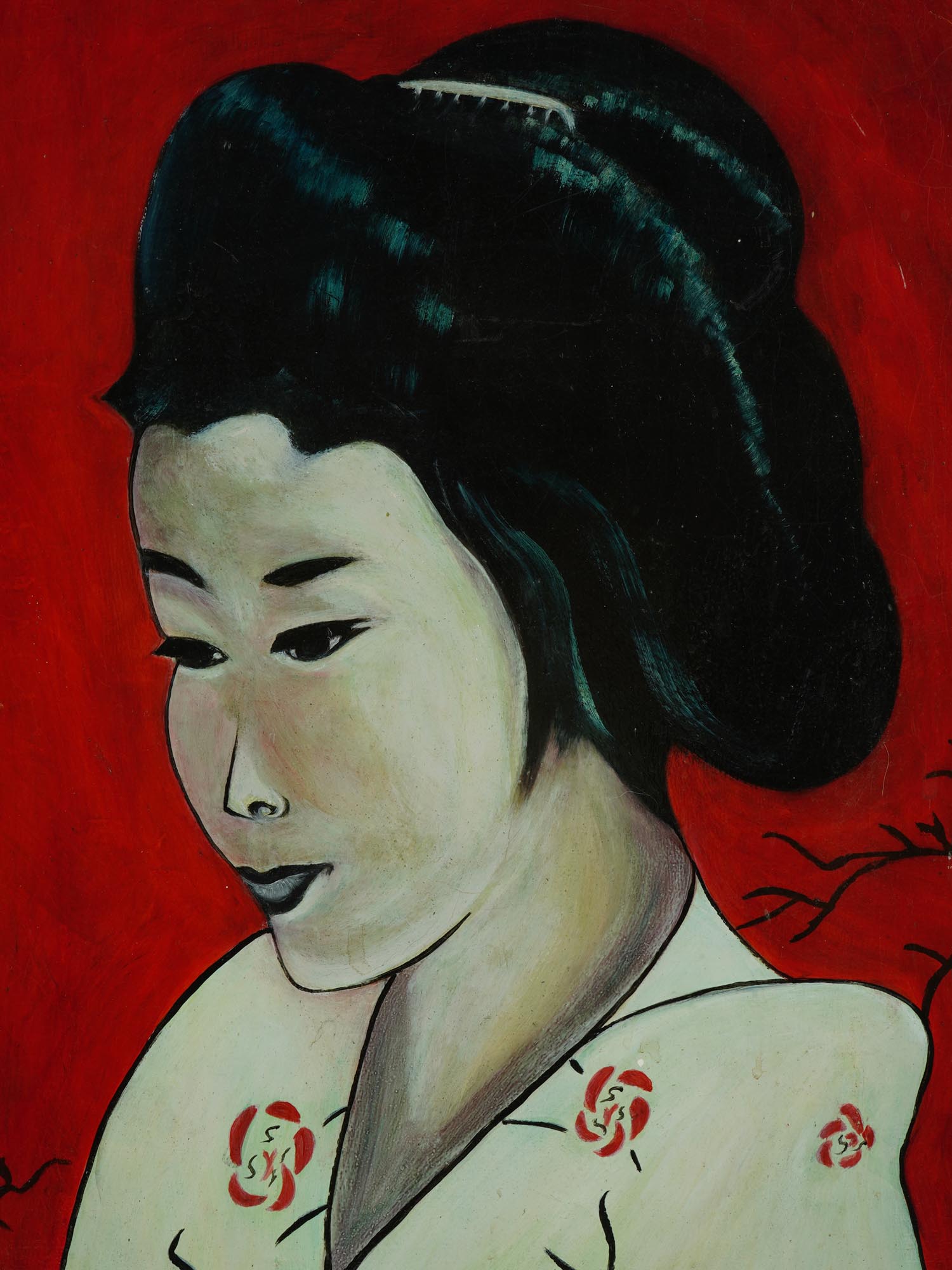 JAPANESE GEISHA WOMAN PORTRAIT OIL PAINTING SIGNED PIC-1