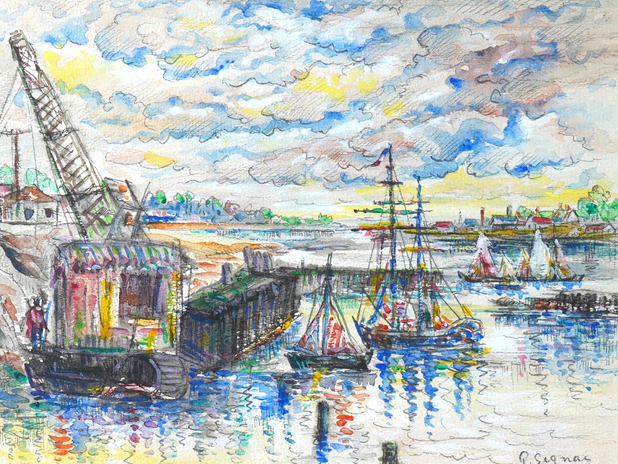 MODERN FRENCH MIXED MEDIA PAINTING BY PAUL SIGNAC PIC-1