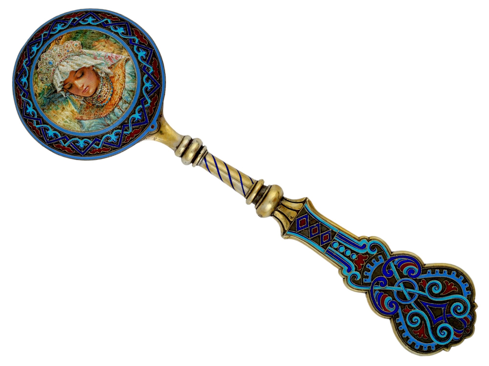 RUSSIAN GILT SILVER ENAMEL SERVING SPOON WITH MINIATURE PIC-0